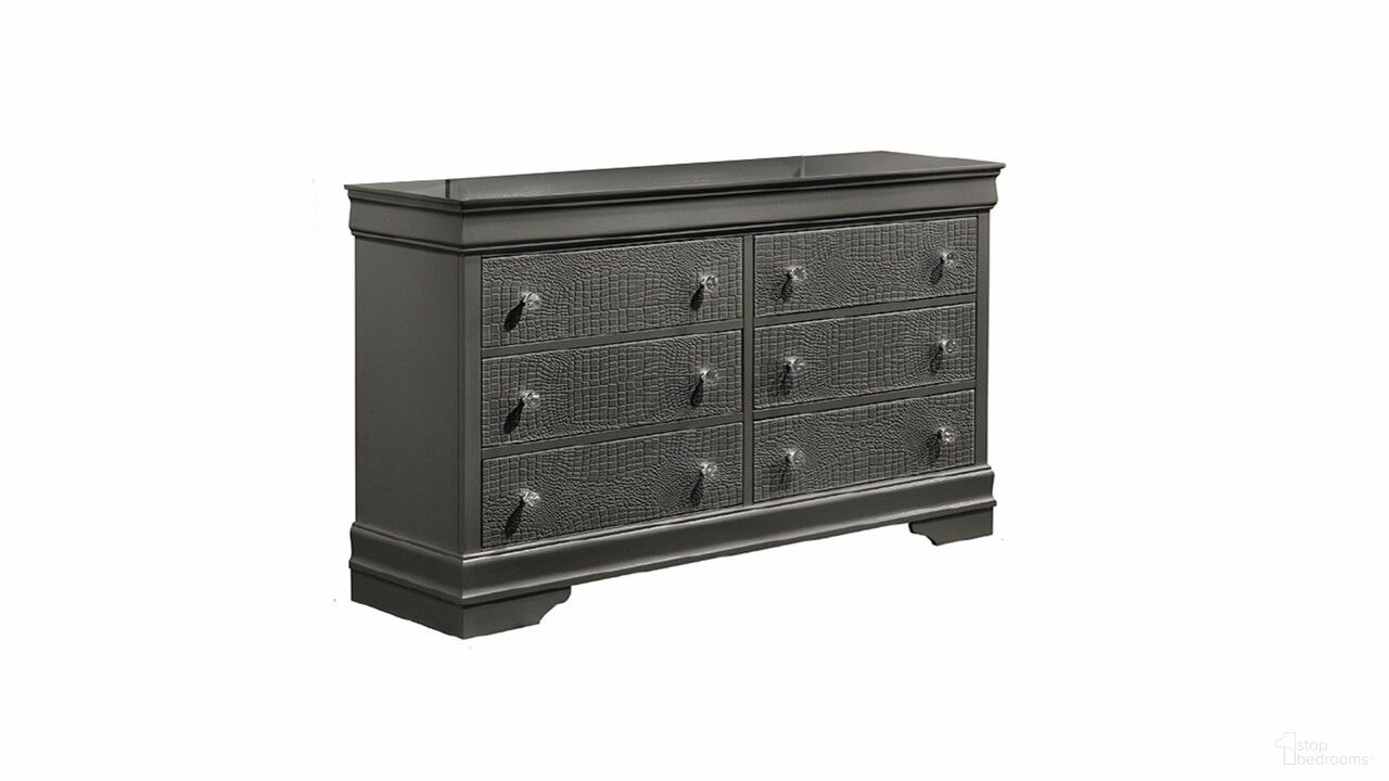 The appearance of Blaze Dresser In Gray designed by Galaxy Home Furnishings in the modern / contemporary interior design. This gray piece of furniture was selected by 1StopBedrooms from Blaze Collection to add a touch of cosiness and style into your home. Sku: 601955556460. Material: Solid Wood.