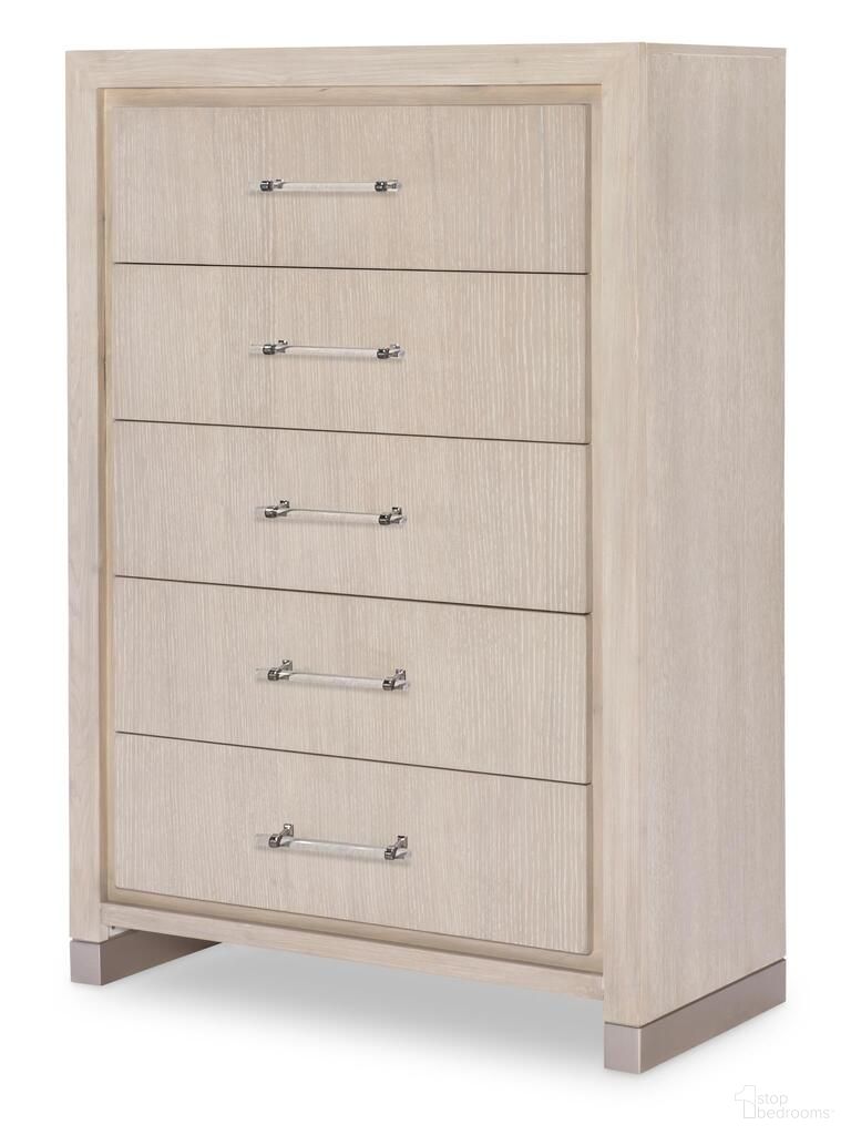 The appearance of Bliss 5 Drawer Chest In Soft Cashmere designed by Legacy Classic in the modern / contemporary interior design. This soft cashmere piece of furniture was selected by 1StopBedrooms from Bliss Collection to add a touch of cosiness and style into your home. Sku: 2100-2200. Material: Hardwood.