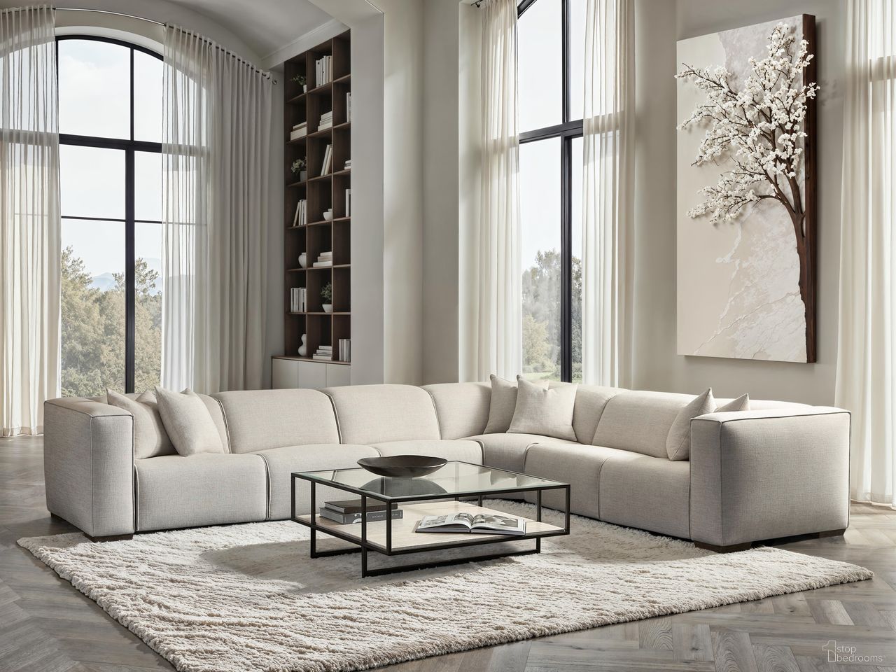 Bliss 6-Piece Fabric Power Motion Sectional In White and Cream