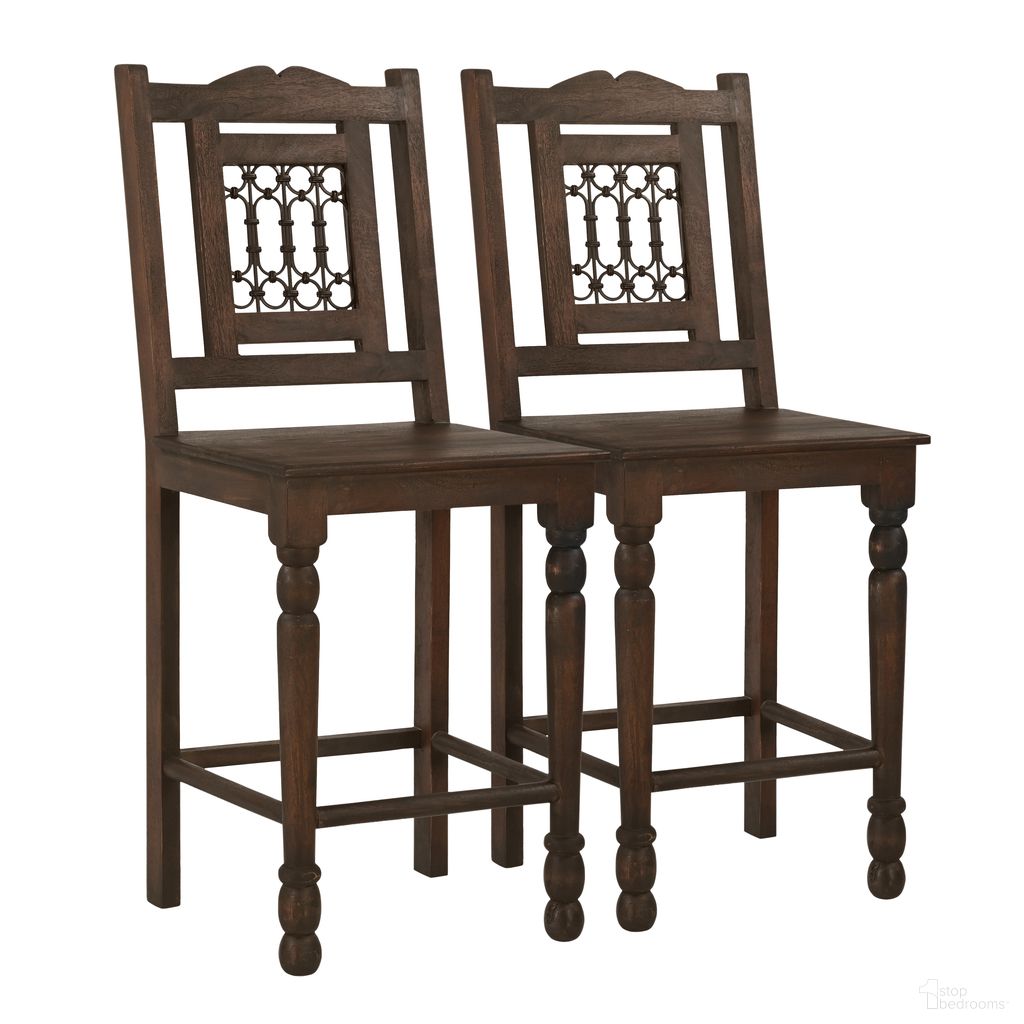 The appearance of Bliss Counter Chair Set of 2 In Barista Brown designed by Moti in the traditional interior design. This barista brown piece of furniture  was selected by 1StopBedrooms from Hearst Collection to add a touch of cosiness and style into your home. Sku: 77611003. Material: Solid Wood.
