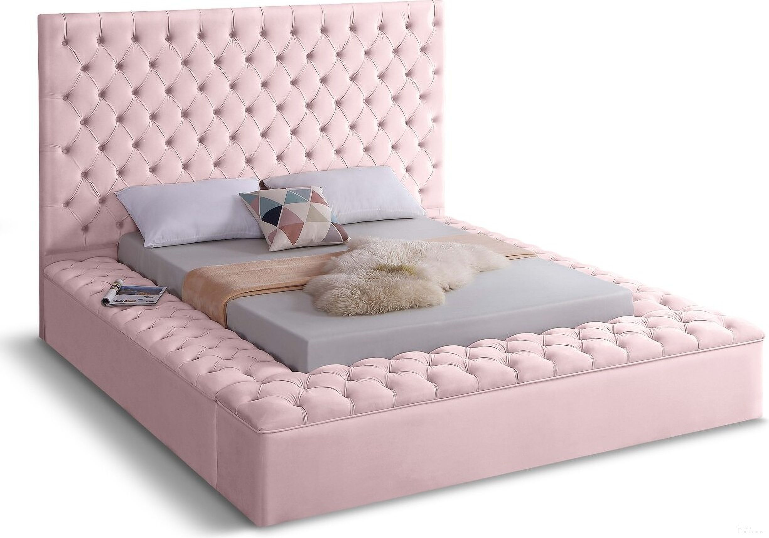 Bliss Velvet King Bed In Pink