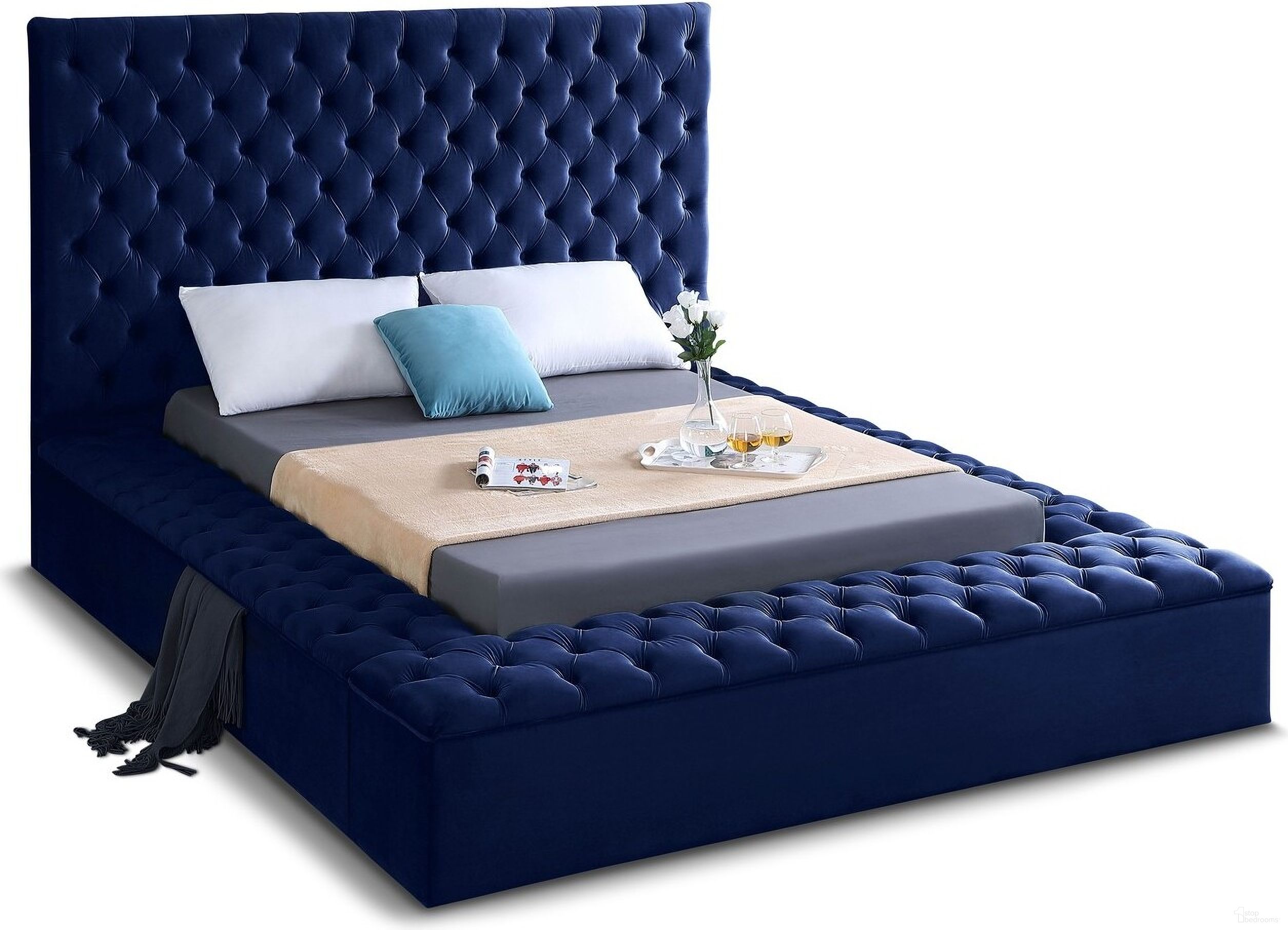 The appearance of Bliss Velvet Queen Bed In Navy designed by Meridian in the modern / contemporary interior design. This navy piece of furniture was selected by 1StopBedrooms from Bliss Collection to add a touch of cosiness and style into your home. Sku: BlissNavy-Q Box 1/3 (HB/Slats);BlissNavy-Q Box 2/3 (FB/Top of Rails/Hardware/Legs);BlissNavy-Q Box 3/3 (4 Siderails/Bottom Board/Center Support Bar). Bed Type: Platform Bed. Bed Size: Queen. Material: Velvet.