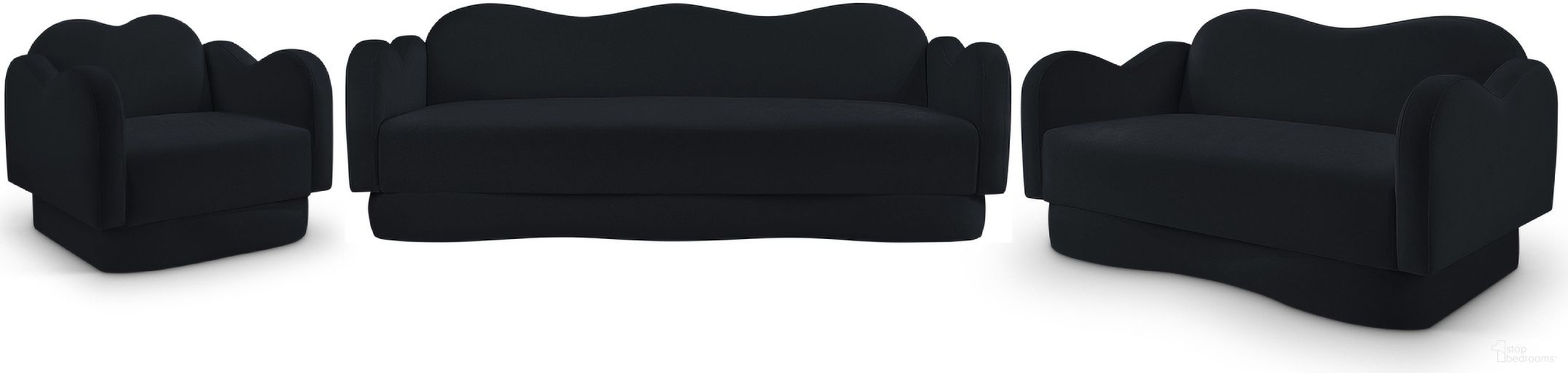 The appearance of Bloom Living Room Set In Black Velvet designed by Meridian in the modern / contemporary interior design. This black velvet piece of furniture  was selected by 1StopBedrooms from Bloom Collection to add a touch of cosiness and style into your home. Sku: 44007Black-S;44007Black-L. Material: Velvet.