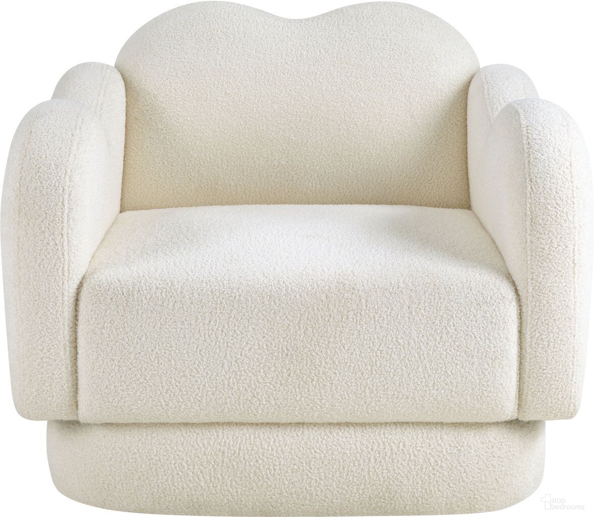 The appearance of Bloom Teddy Fabric Chair In Cream designed by Meridian in the modern / contemporary interior design. This cream piece of furniture  was selected by 1StopBedrooms from Bloom Collection to add a touch of cosiness and style into your home. Sku: 44006Cream-C. Material: Fabric.