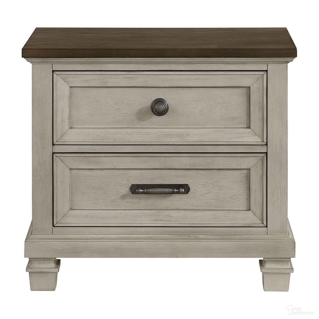 Bloomfield 2-Drawer Nightstand with USB In Medium Brown and Washed Stone