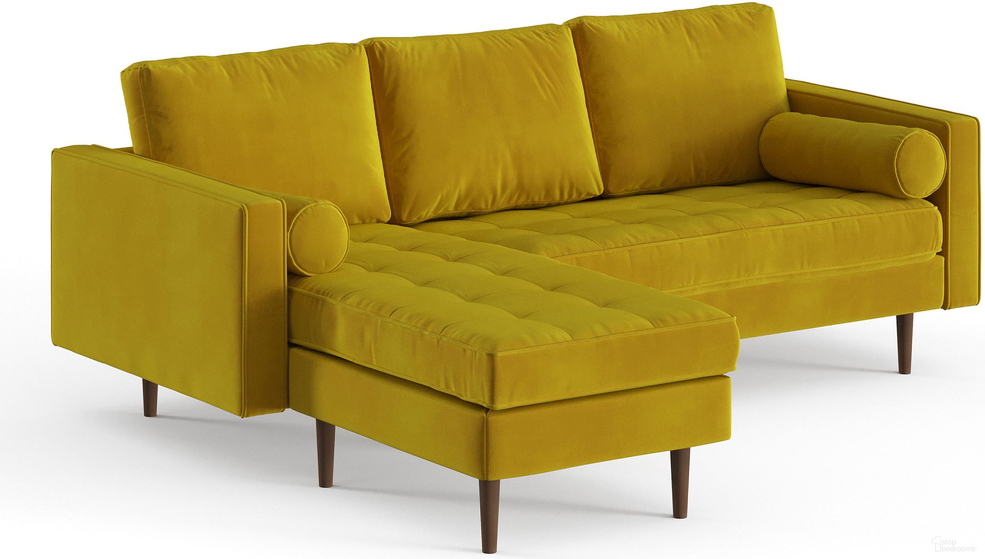 The appearance of Bloomfield Performance Velvet Reversible Sectional In Gold designed by Aeon in the modern / contemporary interior design. This gold piece of furniture was selected by 1StopBedrooms from Bloomfield Zander Collection to add a touch of cosiness and style into your home. Sku: AETH53-Gold Velvet. Material: Velvet. Layout: Sofa & Chaise.