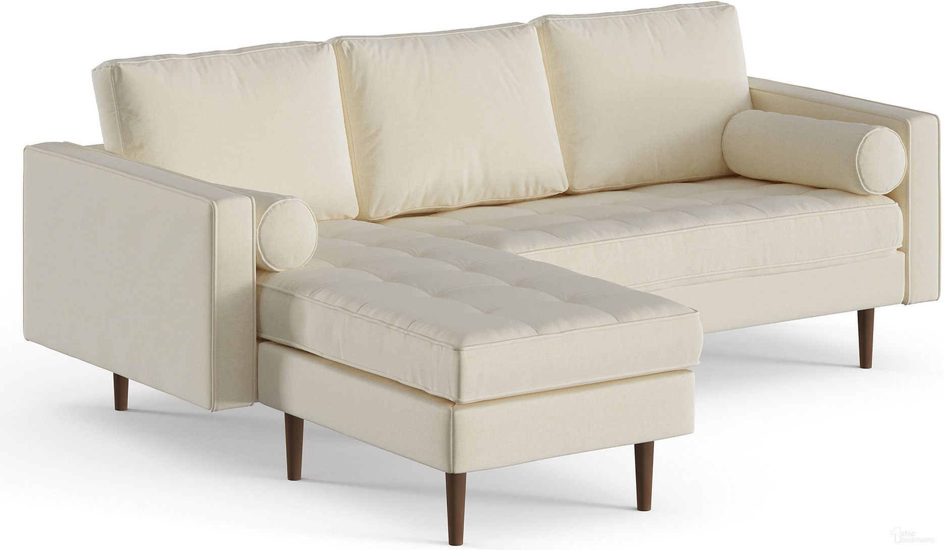The appearance of Bloomfield Reversible Sectional In Walnut and Beige designed by Aeon in the modern / contemporary interior design. This walnut and beige piece of furniture  was selected by 1StopBedrooms from Bloomfield Zander Collection to add a touch of cosiness and style into your home. Sku: AETH53-Beige. Material: Wood. Layout: Sofa & Chaise.