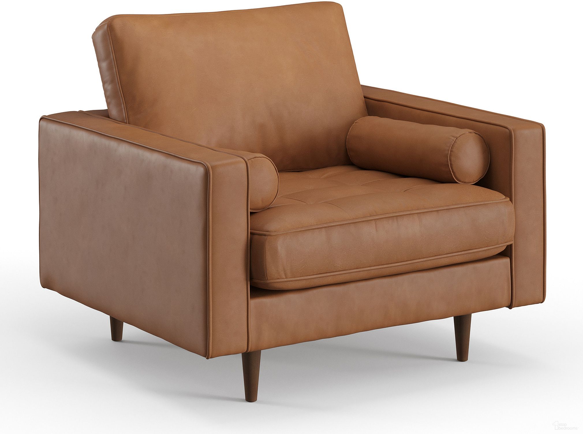 The appearance of Bloomfield Upholstered Vegan Leather Arm Chair In Saddle designed by Aeon in the modern / contemporary interior design. This saddle piece of furniture was selected by 1StopBedrooms from Bloomfield Collection to add a touch of cosiness and style into your home. Sku: AETH61-Saddle. Material: Wood.