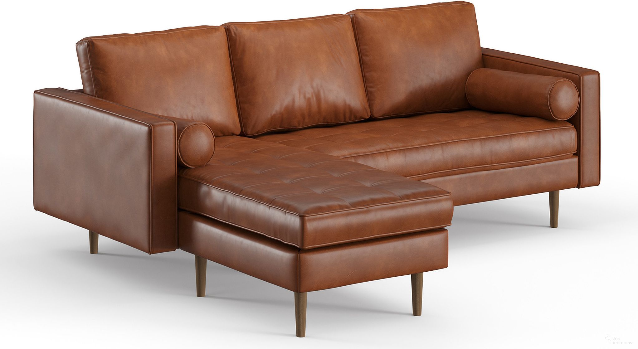 The appearance of Bloomfield Vegan Leather Reversible Sectional In Saddle designed by Aeon in the modern / contemporary interior design. This saddle piece of furniture was selected by 1StopBedrooms from Bloomfield Zander Collection to add a touch of cosiness and style into your home. Sku: AETH53-Saddle. Material: Leather. Layout: Sofa & Chaise.