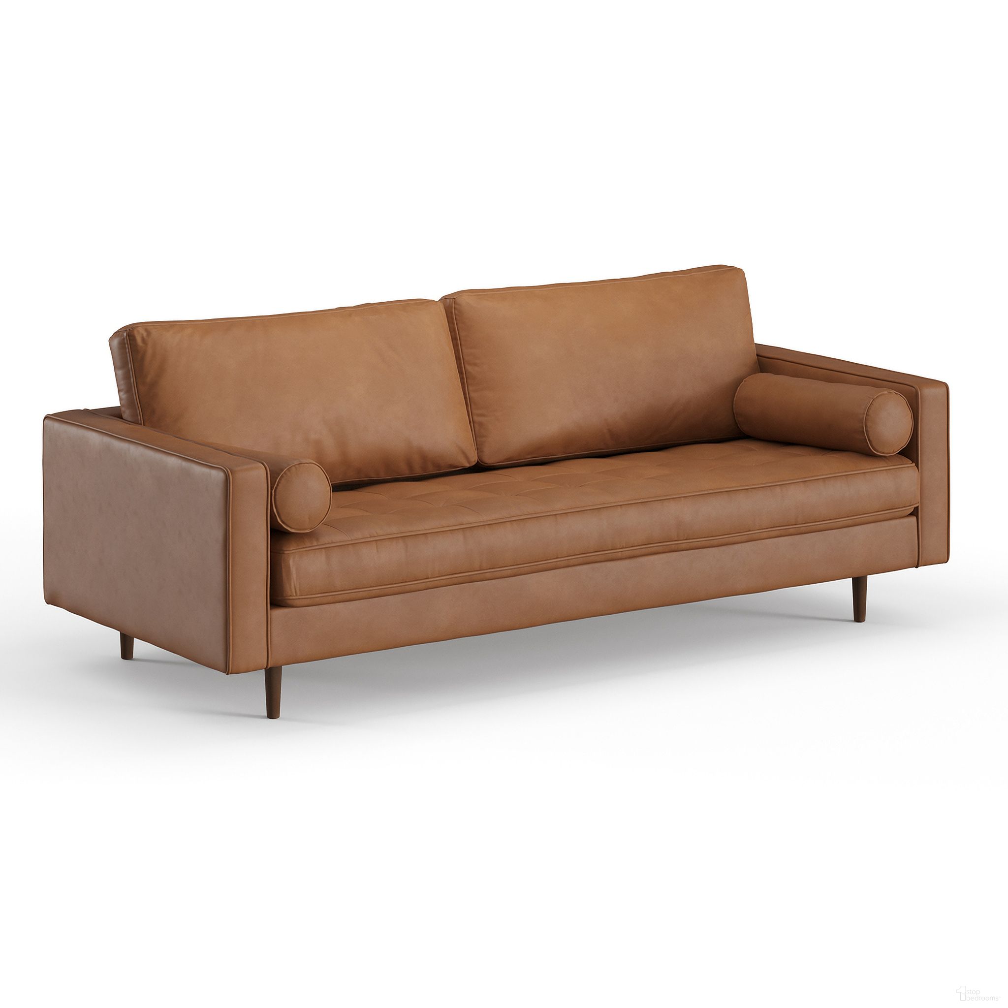 The appearance of Bloomfield Vegan Leather Sofa In Saddle designed by Aeon in the modern / contemporary interior design. This saddle piece of furniture was selected by 1StopBedrooms from Bloomfield Zander Collection to add a touch of cosiness and style into your home. Sku: AETH63-Saddle. Material: Wood.