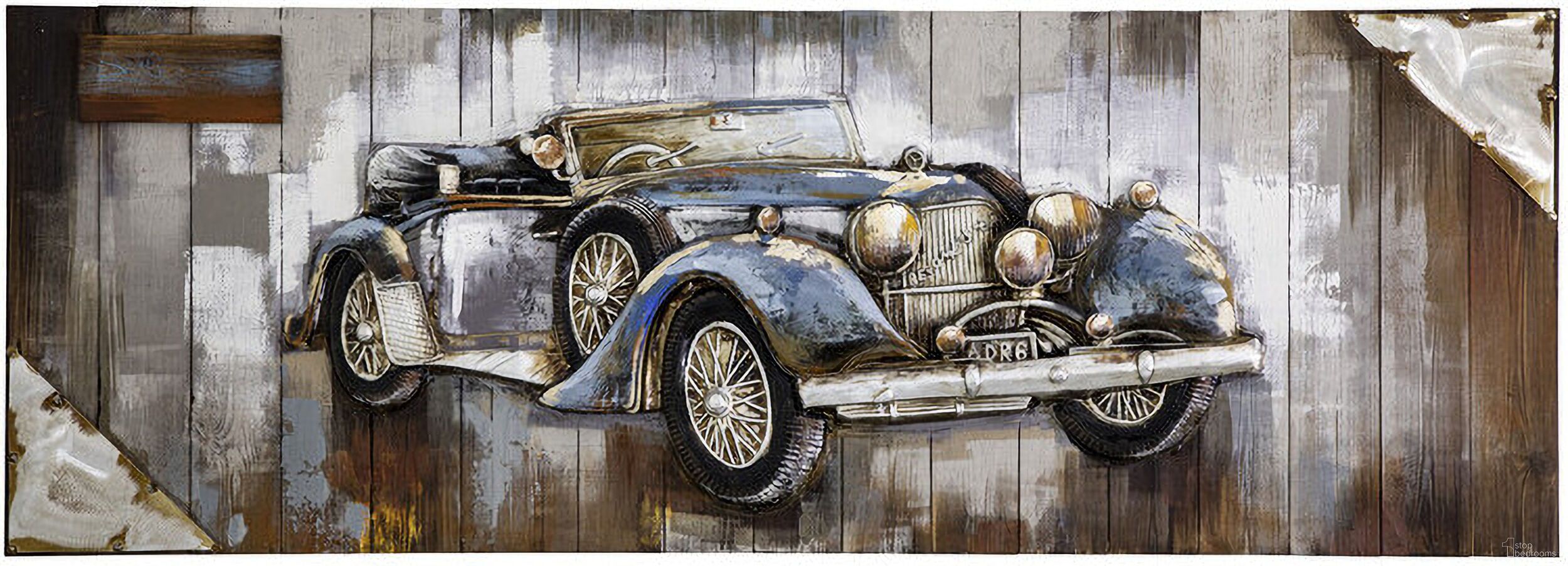 Blue Vintage Car Wall Art In Multicolor