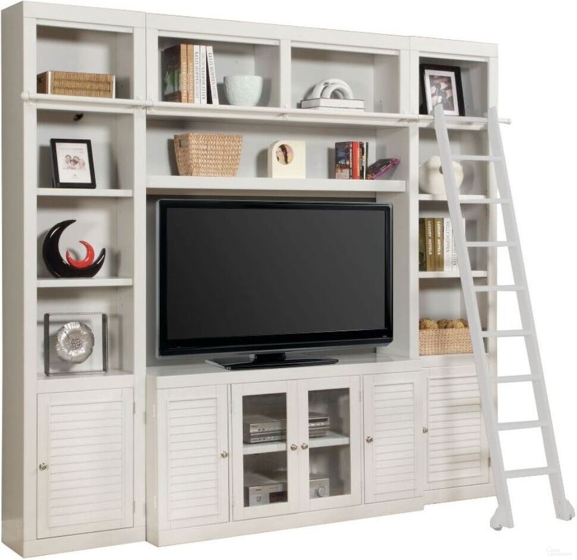 The appearance of Boca 5 Piece Entertainment Wall In Cottage White designed by Parker House in the transitional interior design. This cottage white piece of furniture was selected by 1StopBedrooms from Boca Collection to add a touch of cosiness and style into your home. Sku: BOC#401;BOC#411;BOC#495;BOC#420;BOC#420. Material: Poplar.