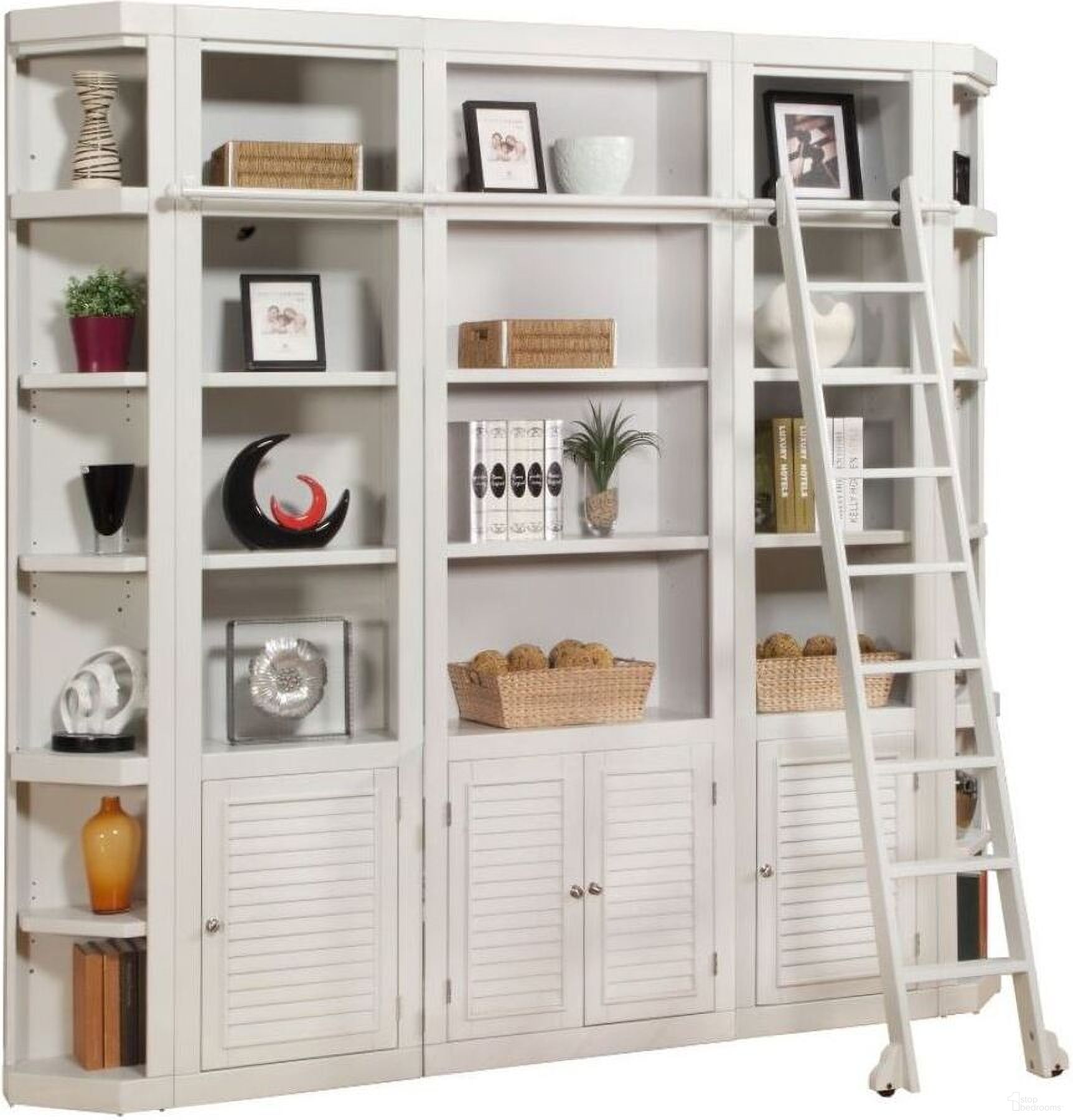Boca 6 Piece Library Wall with Corner Bookcases In Cottage White