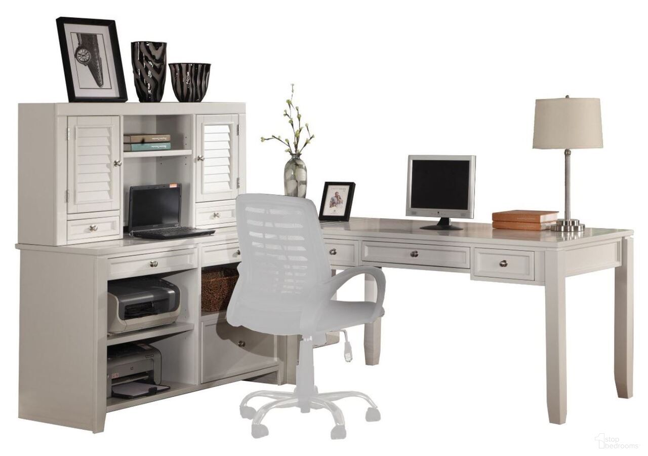 The appearance of Boca L Shape Desk with Credenza and Hutch In Cottage White designed by Parker House in the transitional interior design. This cottage white piece of furniture  was selected by 1StopBedrooms from Boca Collection to add a touch of cosiness and style into your home. Sku: BOC#347C;BOC#347H;BOC#370;BOC#357D. Material: Poplar Solid.