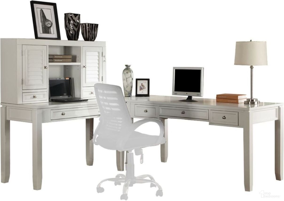 The appearance of Boca L Shape Desk with Hutch In Cottage White designed by Parker House in the transitional interior design. This cottage white piece of furniture was selected by 1StopBedrooms from Boca Collection to add a touch of cosiness and style into your home. Sku: BOC#347D;BOC#347H;BOC#357D;BOC#370. Material: Poplar.