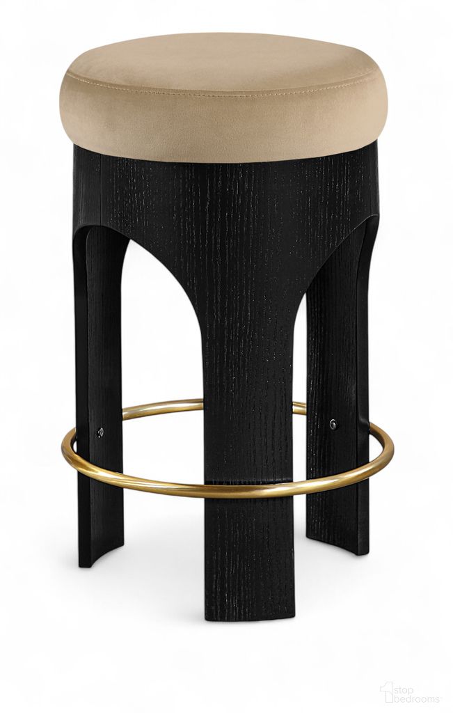 The appearance of Bocceli Velvet Upholstered Counter Stool In Beige and Brushed Brass designed by Meridian in the modern / contemporary interior design. This beige/brushed brass piece of furniture was selected by 1StopBedrooms from Bocceli Collection to add a touch of cosiness and style into your home. Sku: 11058Beige-C. Material: Velvet.