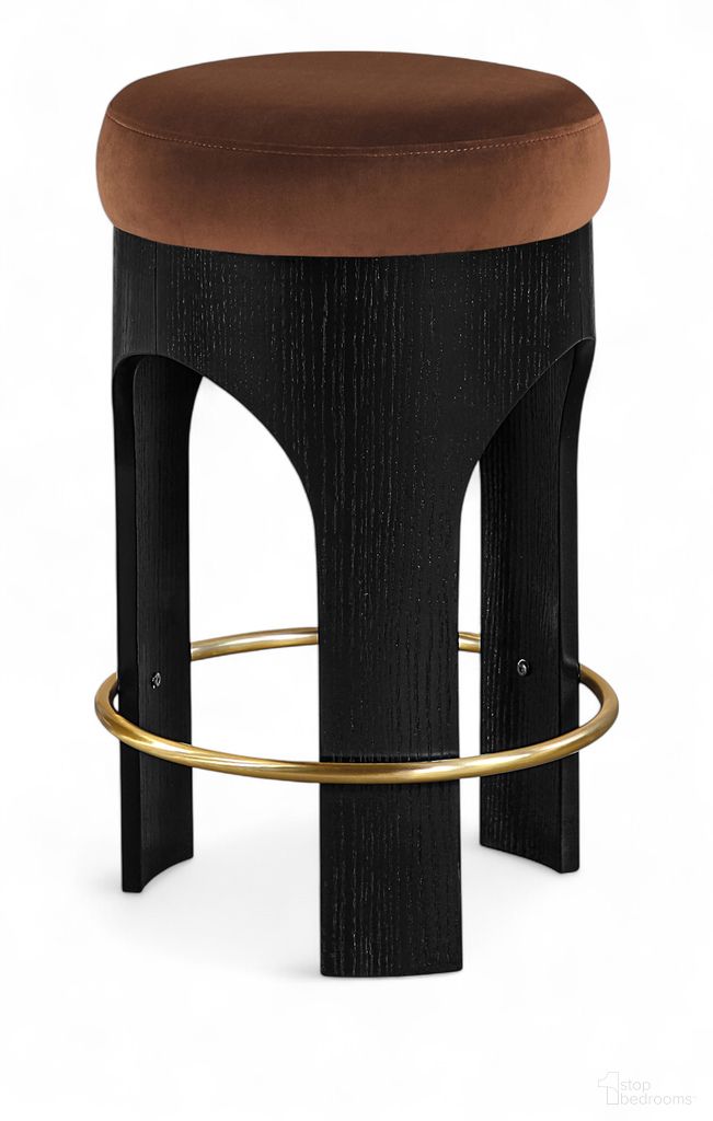 The appearance of Bocceli Velvet Upholstered Counter Stool In Cognac and Stained Black designed by Meridian in the modern / contemporary interior design. This cognac/stained black piece of furniture was selected by 1StopBedrooms from Bocceli Collection to add a touch of cosiness and style into your home. Sku: 11058Cognac-C. Material: Velvet.