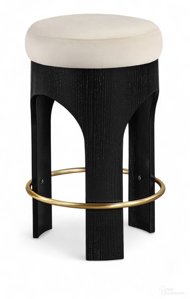 Bocceli Velvet Upholstered Counter Stool In Cream and Stained Black