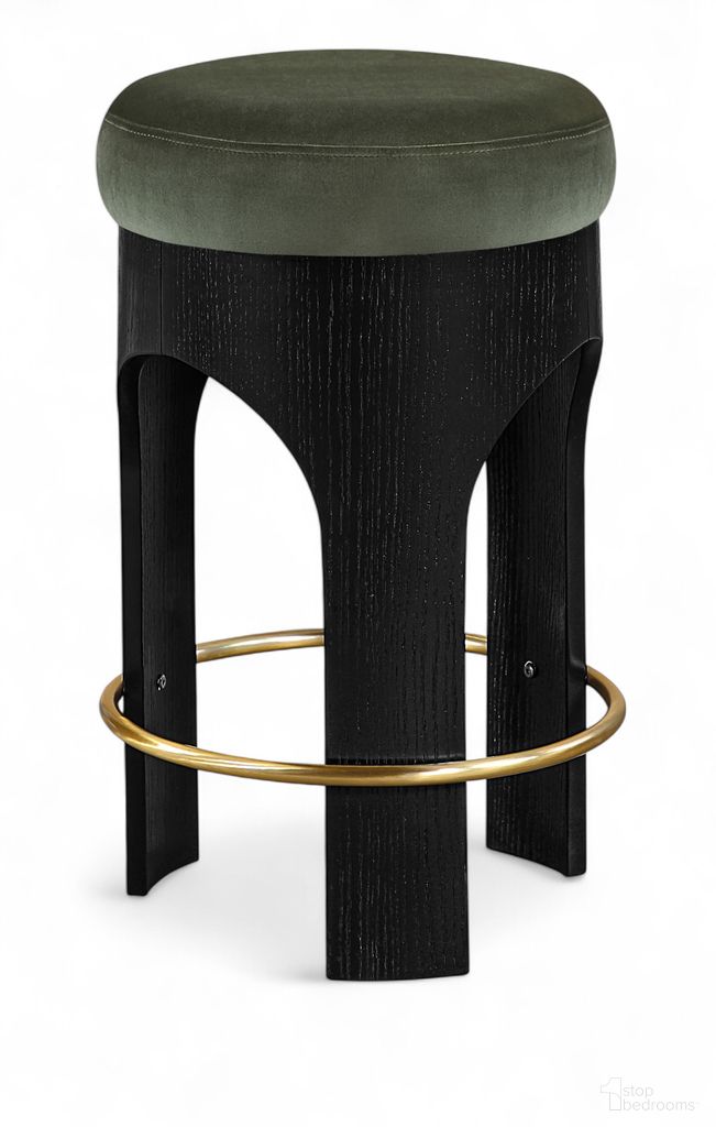 The appearance of Bocceli Velvet Upholstered Counter Stool In Green and Stained Black designed by Meridian in the modern / contemporary interior design. This green/stained black piece of furniture was selected by 1StopBedrooms from Bocceli Collection to add a touch of cosiness and style into your home. Sku: 11058Green-C. Material: Velvet.