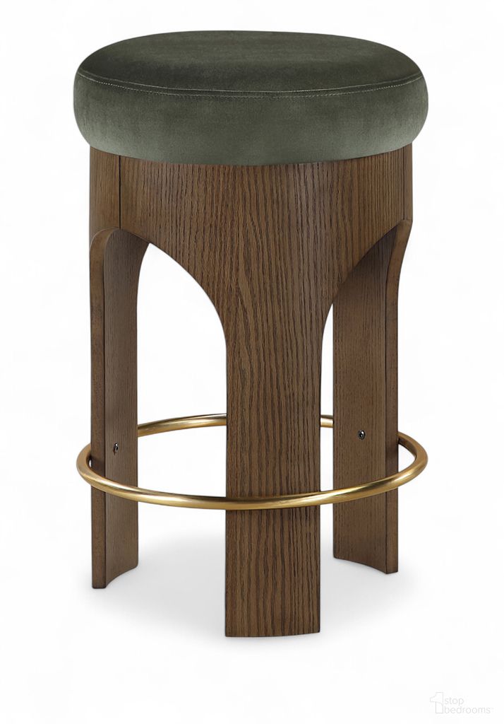 The appearance of Bocceli Velvet Upholstered Counter Stool In Green and Stained Walnut designed by Meridian in the modern / contemporary interior design. This green/stained walnut piece of furniture was selected by 1StopBedrooms from Bocceli Collection to add a touch of cosiness and style into your home. Sku: 11059Green-C. Material: Velvet.