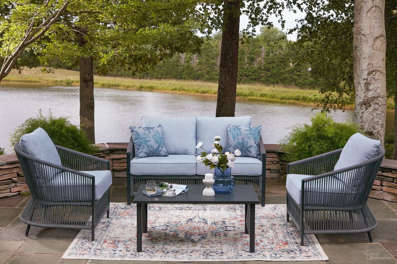 The appearance of Bodega Island Outdoor Love/Chairs/Table Set Set of 4 In Gray designed by Signature Design by Ashley in the modern / contemporary interior design. This gray piece of furniture was selected by 1StopBedrooms from Bodega Island Collection to add a touch of cosiness and style into your home. Sku: P391-080. Material: Polyester.