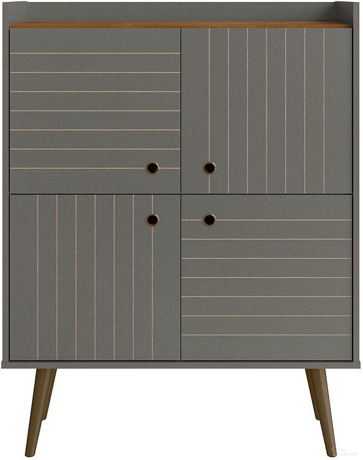 The appearance of Bogart Accent Cabinet In Grey and Nature designed by Manhattan Comfort in the transitional interior design. This grey piece of furniture was selected by 1StopBedrooms from Bogart Collection to add a touch of cosiness and style into your home. Sku: 255BMC50. Material: Wood.