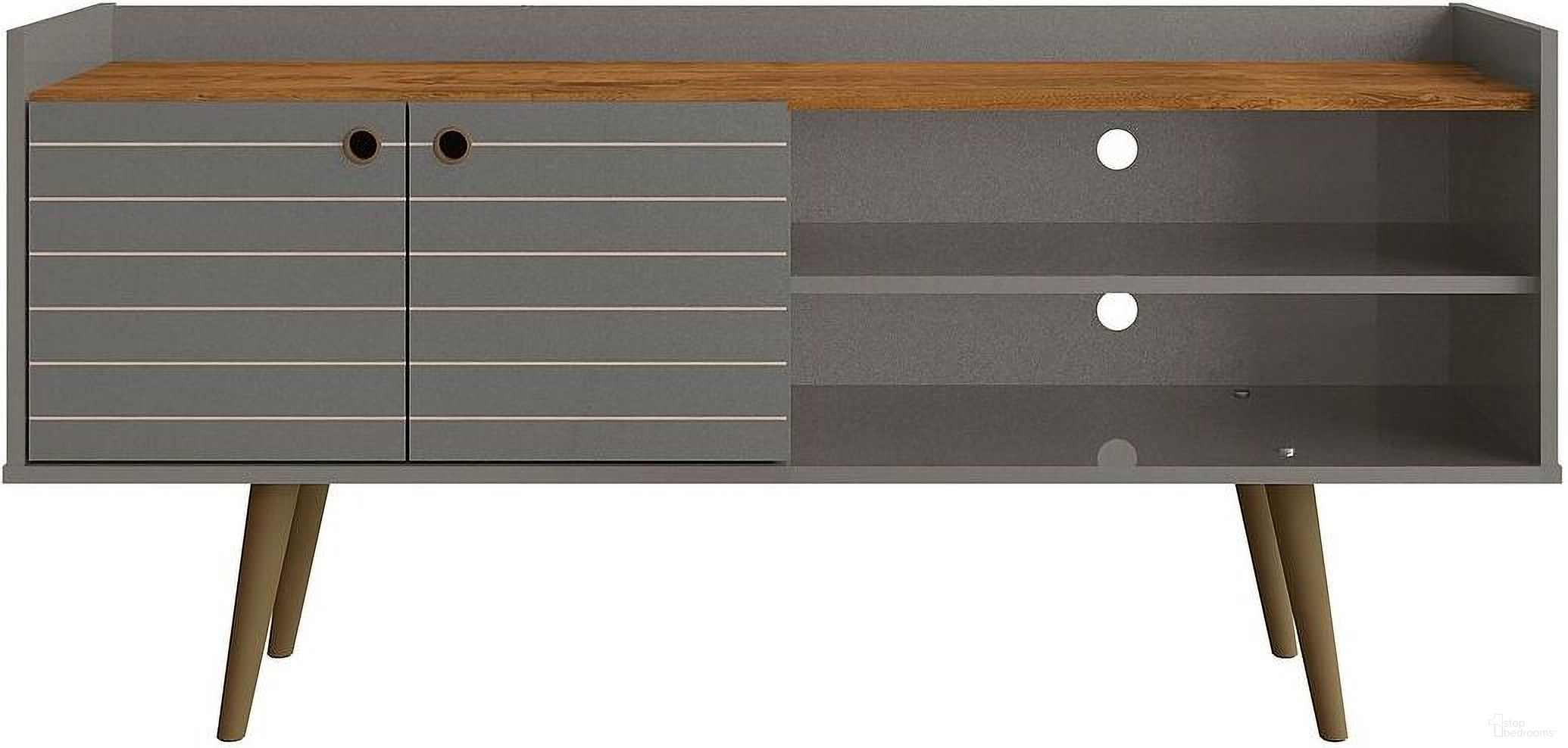 The appearance of Bogart Tv Stand In Grey and Nature designed by Manhattan Comfort in the transitional interior design. This grey piece of furniture was selected by 1StopBedrooms from Bogart Collection to add a touch of cosiness and style into your home. Sku: 257BMC50. Material: Wood.