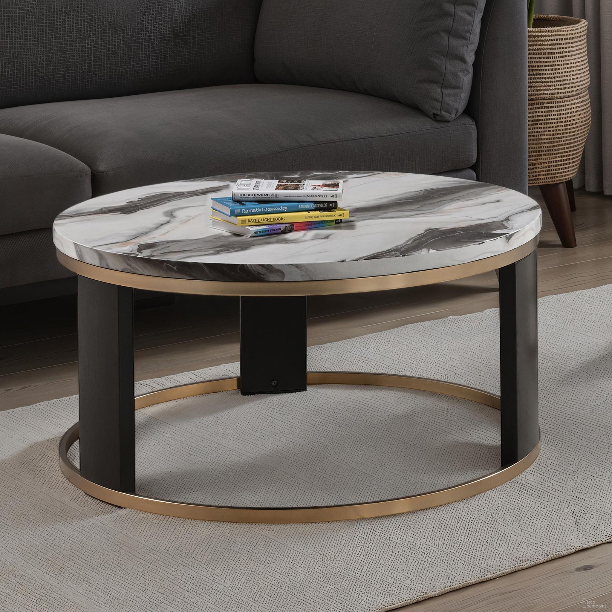 The appearance of Bogor Round Cocktail Table In Black/White/Gold designed by Furniture of America in the modern / contemporary interior design. This black/white/gold piece of furniture  was selected by 1StopBedrooms from Bogor Collection to add a touch of cosiness and style into your home. Sku: FM44007BK-CR. Material: Paper.