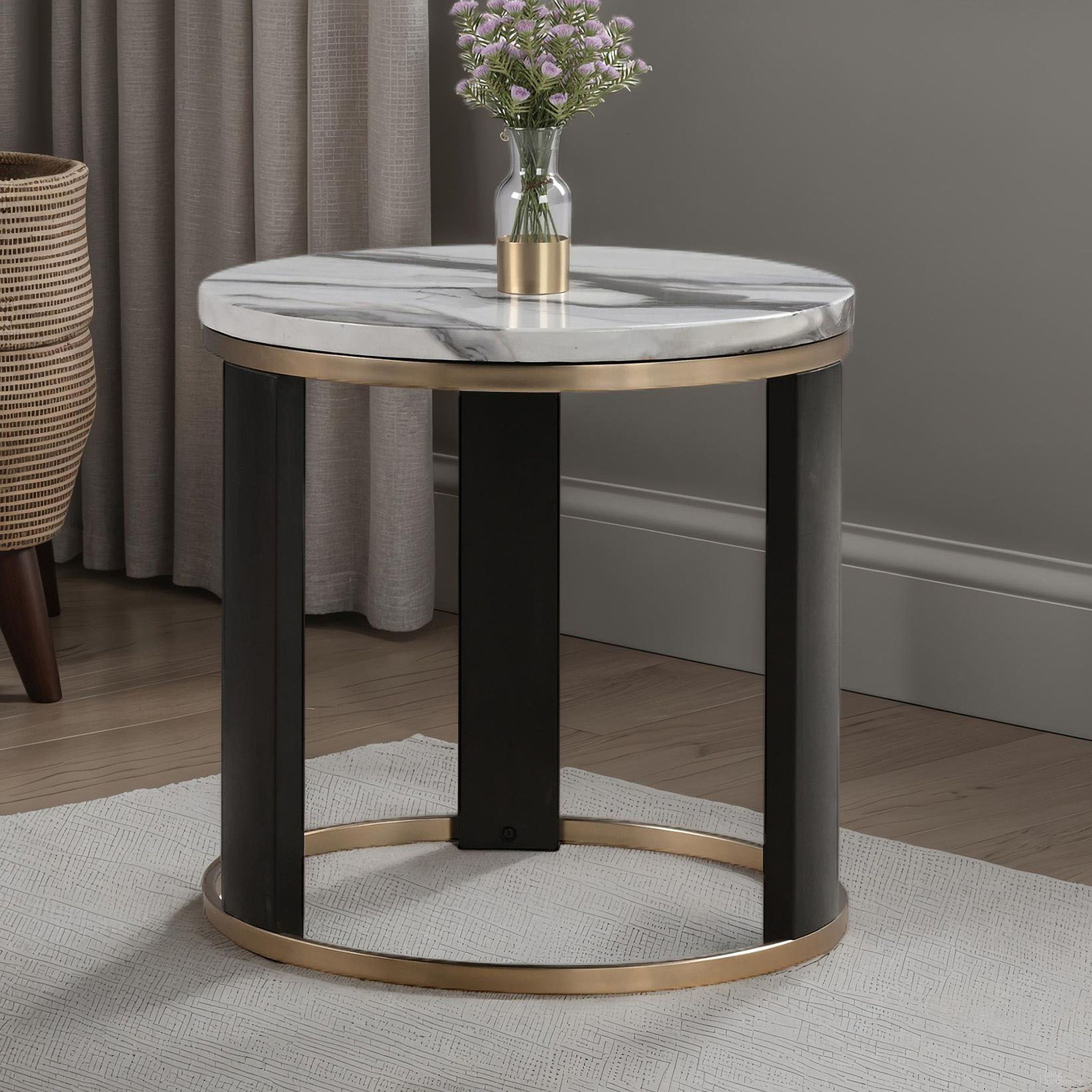 The appearance of Bogor Round End Table In Black/White/Gold designed by Furniture of America in the modern / contemporary interior design. This black/white/gold piece of furniture  was selected by 1StopBedrooms from Bogor Collection to add a touch of cosiness and style into your home. Sku: FM44007BK-ER. Material: Paper.