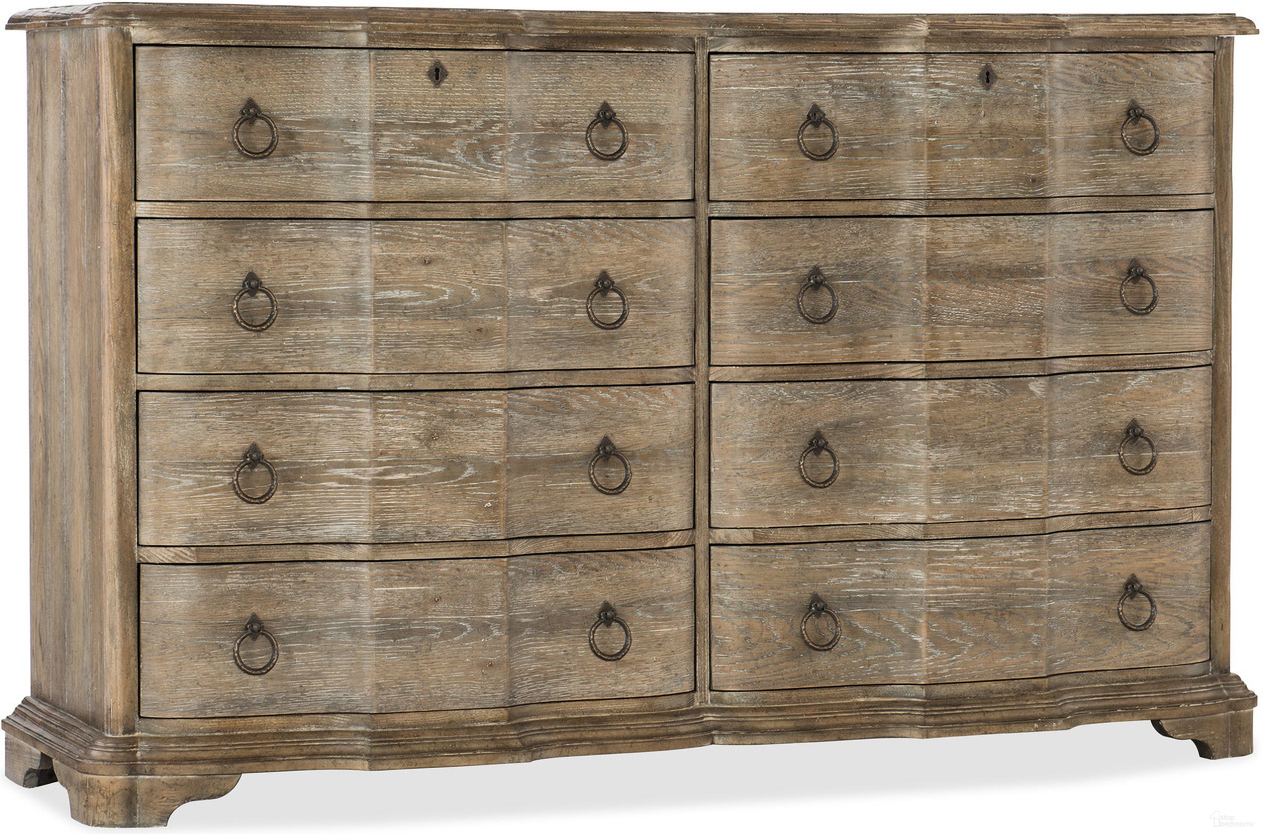 The appearance of Boheme Adante Dresser designed by Hooker in the traditional interior design. This light wood piece of furniture was selected by 1StopBedrooms from Boheme Collection to add a touch of cosiness and style into your home. Sku: 5750-90002-MWD. Material: Poplar.