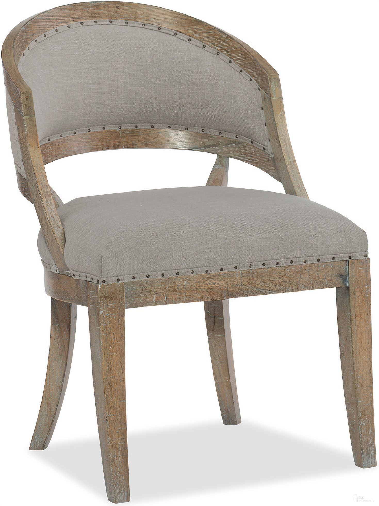The appearance of Boheme Gray Garnier Barrel Back Side Chair Set of 2 designed by Hooker in the traditional interior design. This grey piece of furniture  was selected by 1StopBedrooms from Boheme Collection to add a touch of cosiness and style into your home. Sku: 5750-75300-MWD. Material: Fabric. Chair Type: Side Chair.