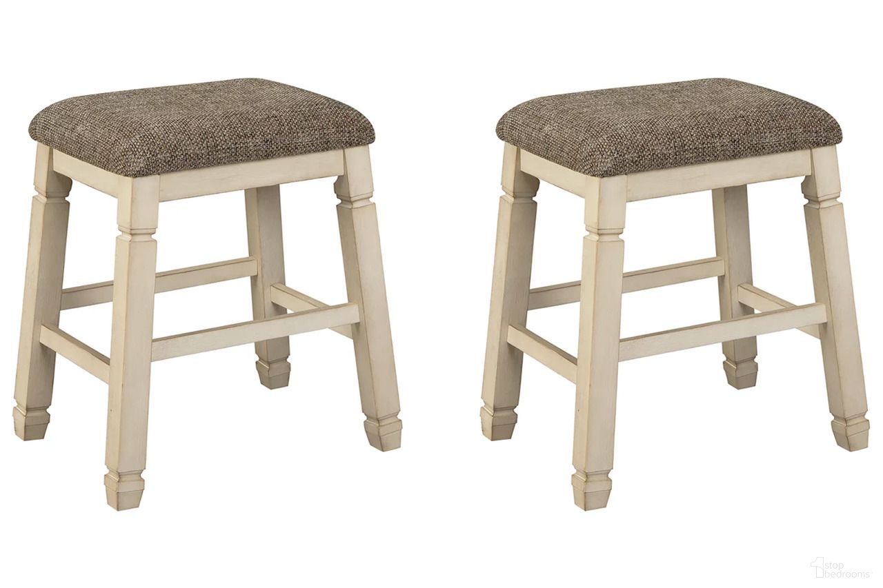 The appearance of Bolanburg Two-tone Upholstered Stool Set of 2 designed by Signature Design by Ashley in the transitional interior design. This two-tone piece of furniture was selected by 1StopBedrooms from Bolanburg Collection to add a touch of cosiness and style into your home. Sku: D647-024. Material: Fabric.