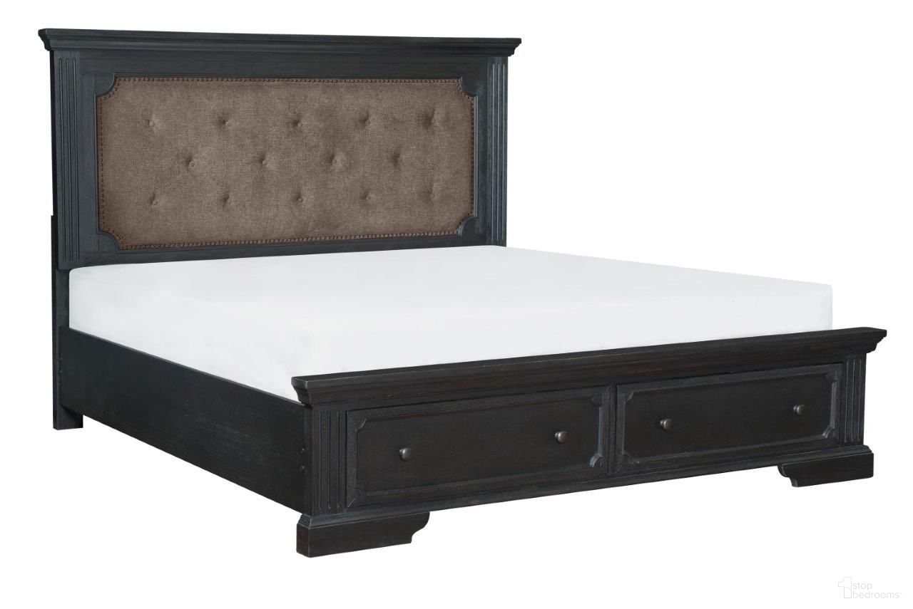 Bolingbrook Wire Brushed Charcoal Upholstered Queen Storage Platform Bed
