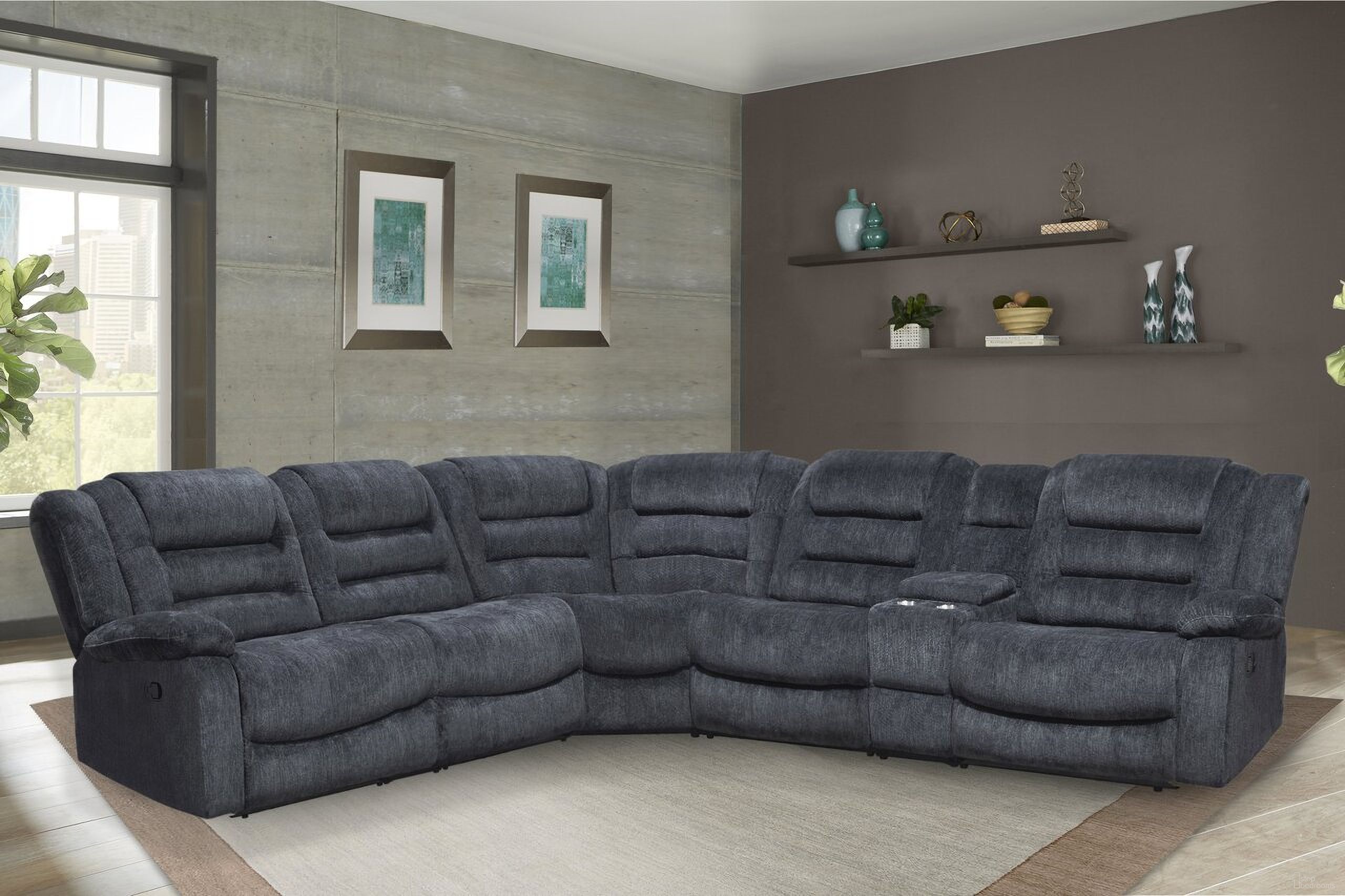 Bolton 6 Piece Modular Reclining Sectional and Entertainment Console In Light Grey