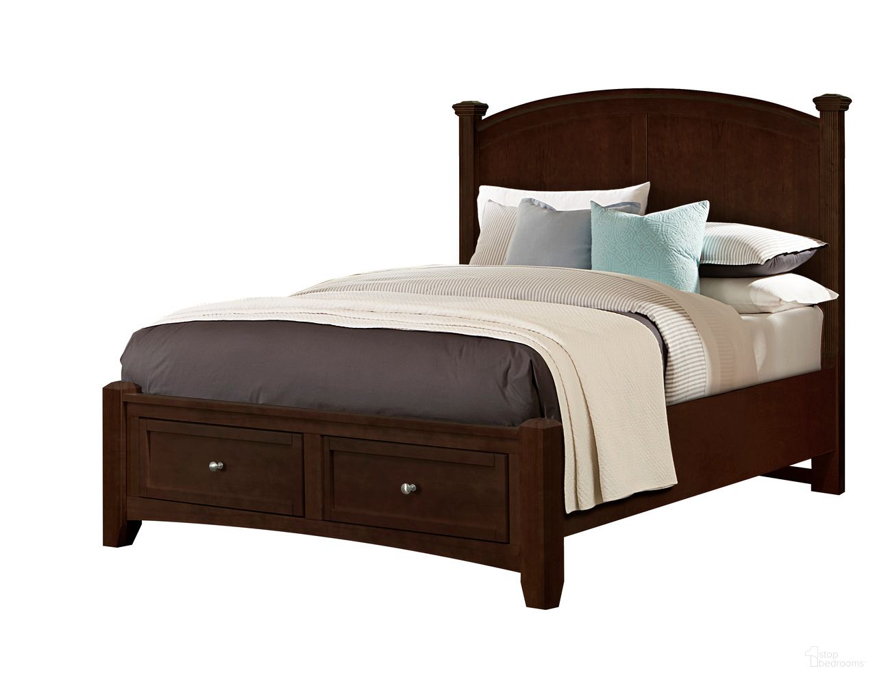The appearance of Bonanza Queen Poster Storage Bed In Merlot designed by Vaughan Bassett in the transitional interior design. This merlot piece of furniture was selected by 1StopBedrooms from Bonanza Collection to add a touch of cosiness and style into your home. Sku: BB27-557;BB27-050B;BB27-502;TT-555T. Bed Type: Storage Bed. Bed Size: Queen. Material: Maple.