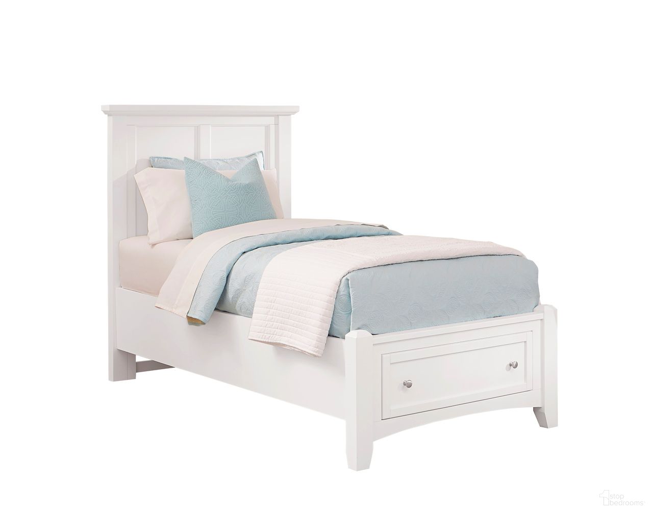 The appearance of Bonanza Twin Mansion Storage Bed In White designed by Vaughan Bassett in the transitional interior design. This white piece of furniture  was selected by 1StopBedrooms from Bonanza Collection to add a touch of cosiness and style into your home. Sku: BB29-338;BB29-033B;BB29-302;TT-333T. Bed Type: Storage Bed. Bed Size: Twin. Material: Maple.