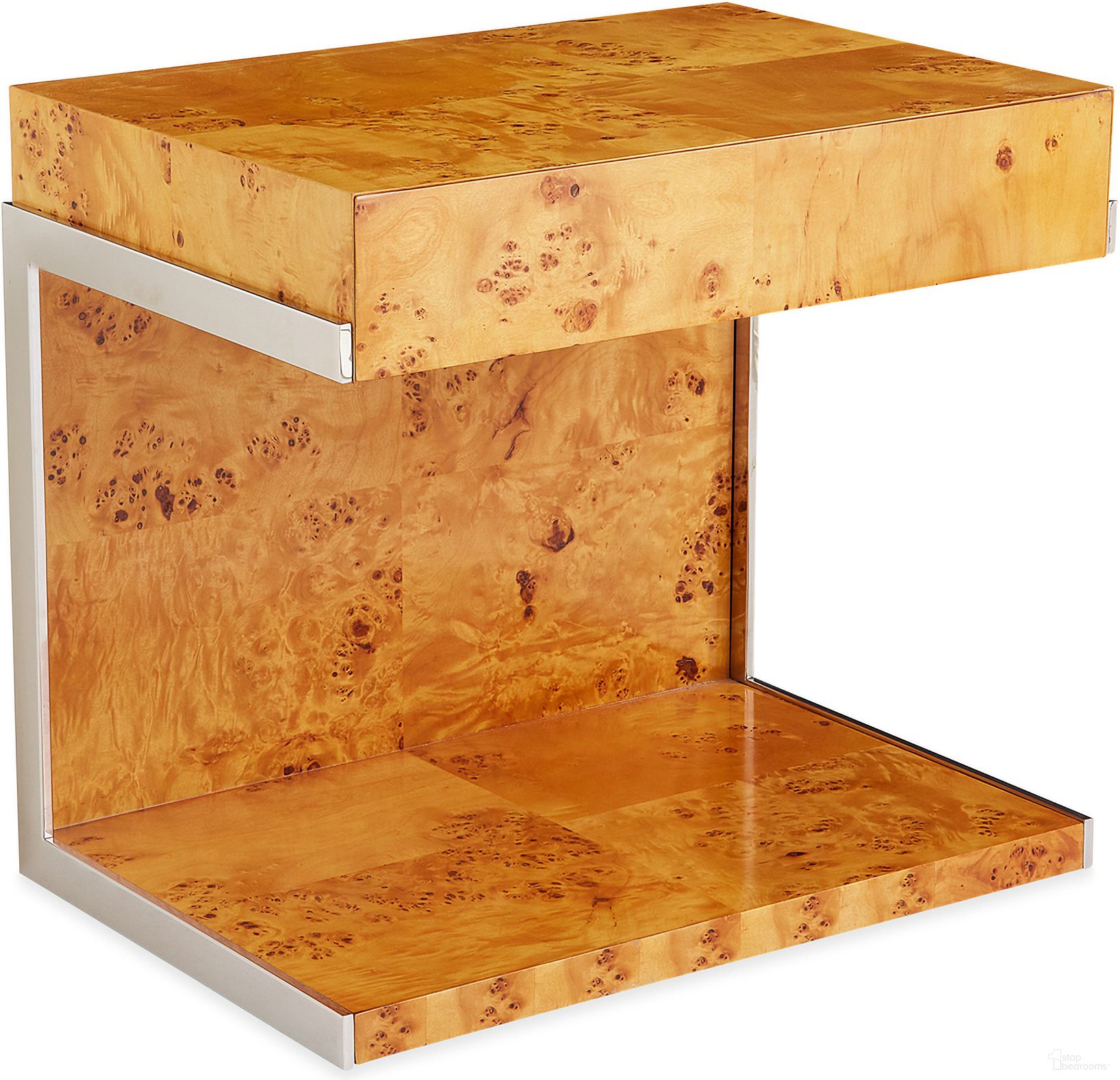 The appearance of Bond Cantilevered Side Table In Burled Mappa designed by Jonathan Adler in the modern / contemporary interior design. This burled mappa piece of furniture was selected by 1StopBedrooms from Bond Collection to add a touch of cosiness and style into your home. Sku: 28637. Material: Wood.