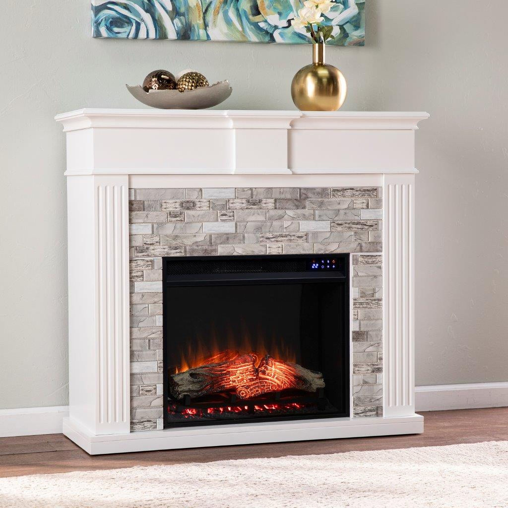 Bondale Touch Screen Electric Fireplace With Faux Stone Surround