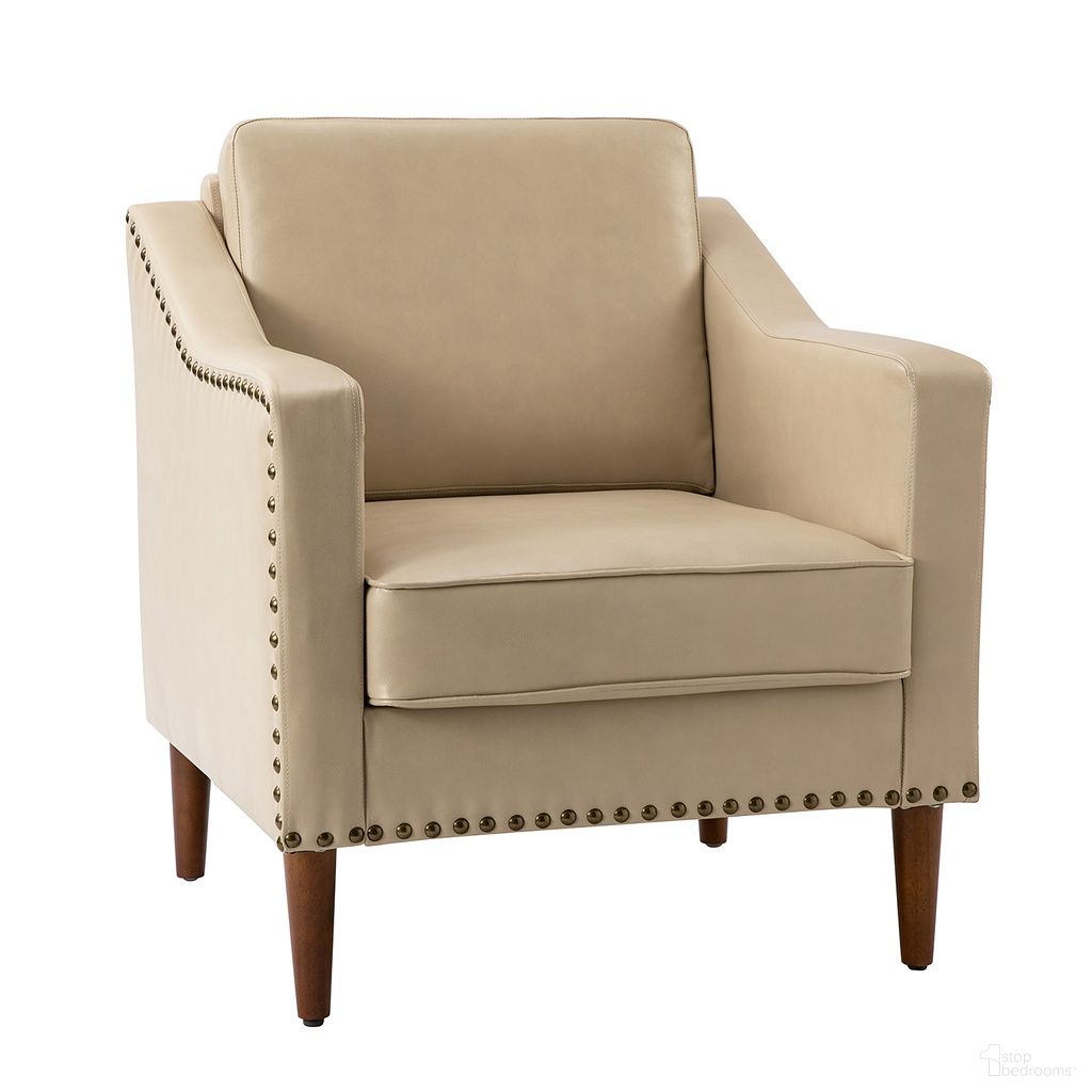 The appearance of Bonita Vegan Leather Armchair In Beige designed by Karat Home in the transitional interior design. This beige piece of furniture was selected by 1StopBedrooms from Bonita Collection to add a touch of cosiness and style into your home. Sku: CHWH0598-BGE. Material: Faux Leather.