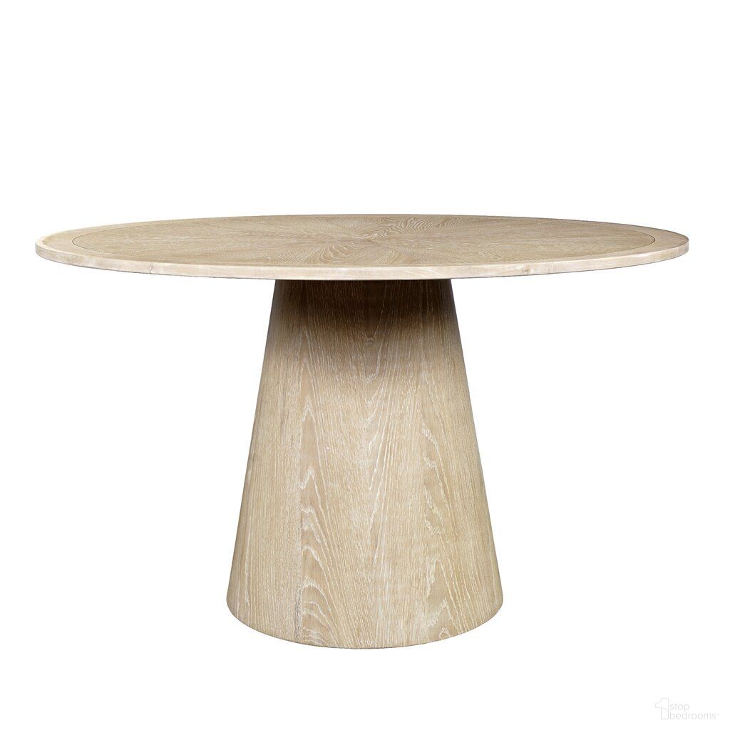 The appearance of Bonn 50 Inch Round Pedestal Dining Table In Linen designed by Jofran in the transitional interior design. This linen piece of furniture  was selected by 1StopBedrooms from Bonn Collection to add a touch of cosiness and style into your home. Sku: 2271-BONN50TWSH;2271-BONN50BWSH. Table Base Style: Pedestal. Table Top Shape: Round. Material: Rubberwood. Size: 50".