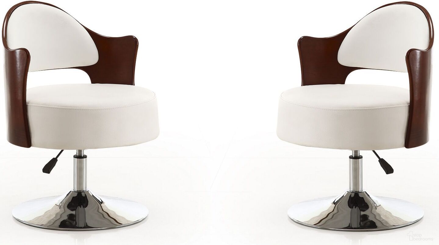 The appearance of Bopper Adjustable Height Swivel Accent Chair in White and Polished Chrome (Set of 2) designed by Manhattan Comfort in the modern / contemporary interior design. This white piece of furniture  was selected by 1StopBedrooms from Bopper Collection to add a touch of cosiness and style into your home. Sku: AC033-WH;AC033-WH. Material: Metal.