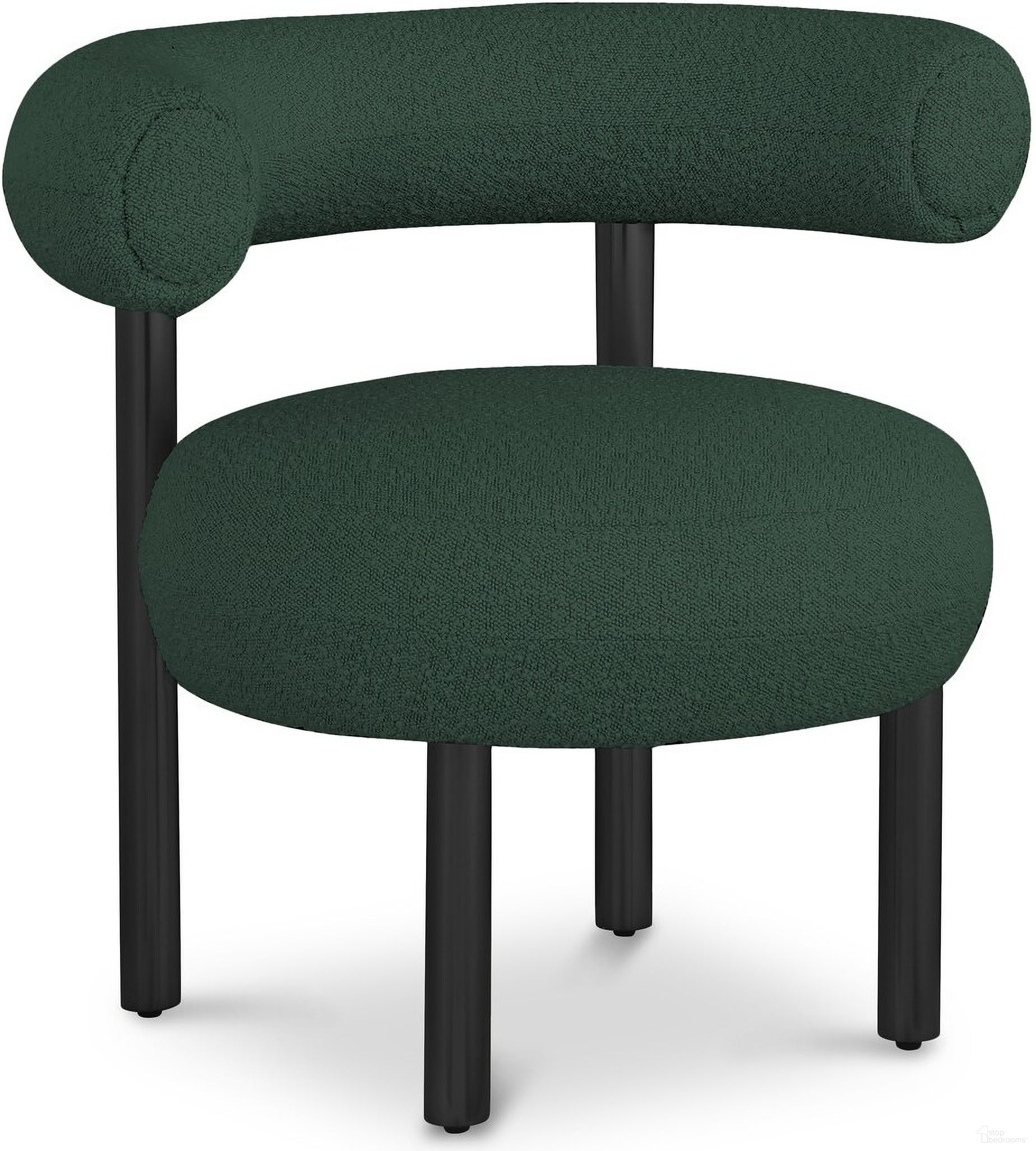 The appearance of Bordeaux Boucle Fabric Accent Chair In Green/Matte Black designed by Meridian in the modern / contemporary interior design. This green piece of furniture was selected by 1StopBedrooms from Bordeaux Collection to add a touch of cosiness and style into your home. Sku: 495Green. Material: Boucle.