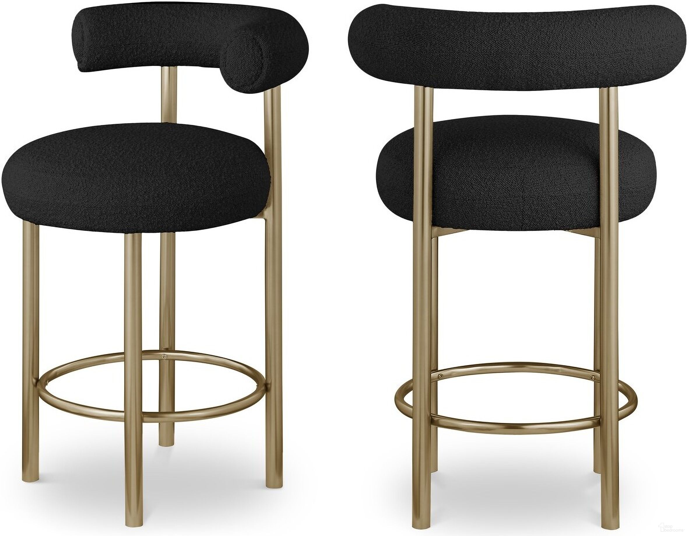 The appearance of Bordeaux Boucle Fabric Stool Set of 2 In Black/Brushed Brass designed by Meridian in the modern / contemporary interior design. This black piece of furniture was selected by 1StopBedrooms from Bordeaux Collection to add a touch of cosiness and style into your home. Sku: 547Black-C. Material: Wood.