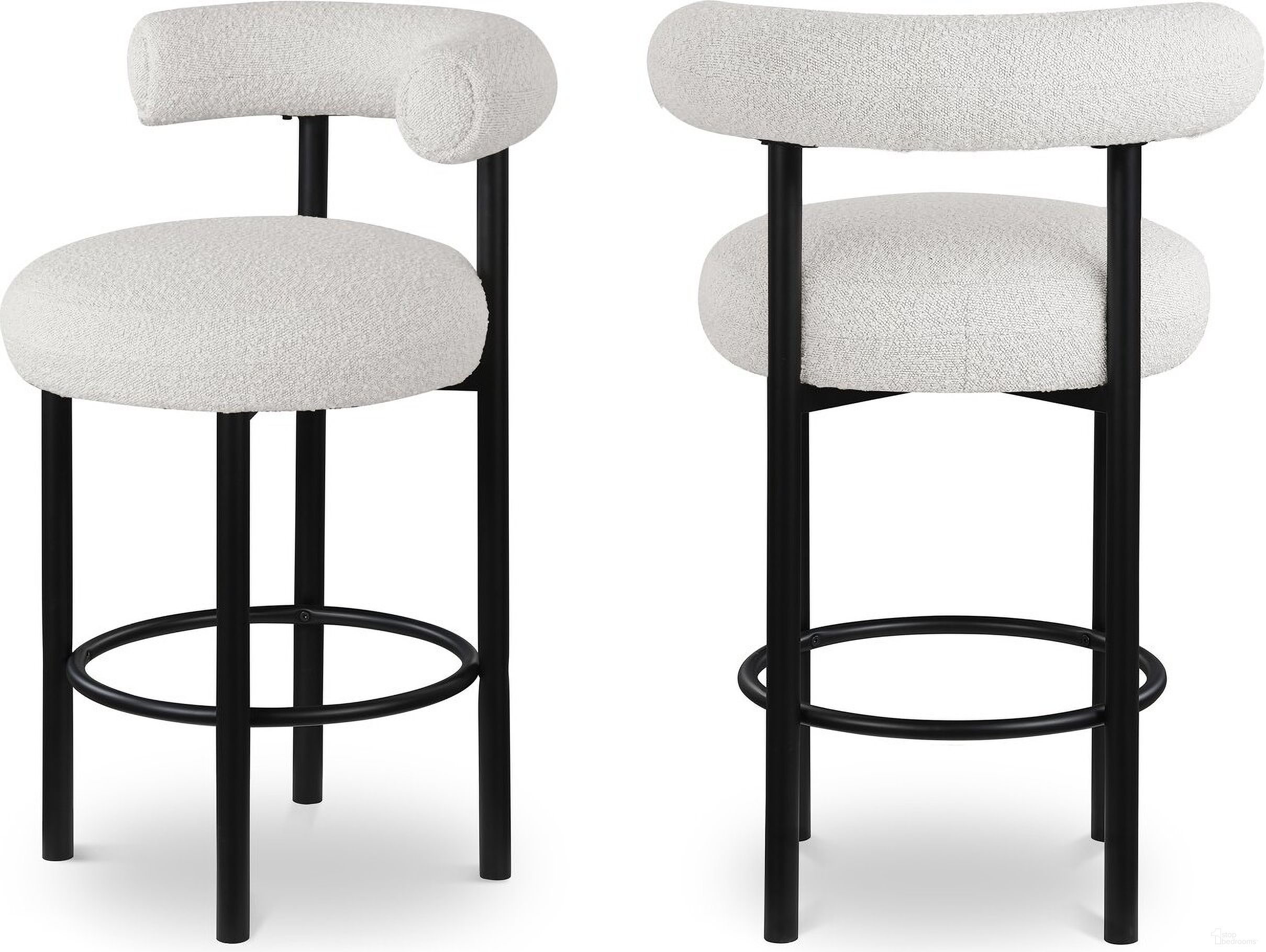 The appearance of Bordeaux Boucle Fabric Stool Set of 2 In Cream/Matte Black designed by Meridian in the modern / contemporary interior design. This cream piece of furniture was selected by 1StopBedrooms from Bordeaux Collection to add a touch of cosiness and style into your home. Sku: 551Cream-C. Material: Wood.