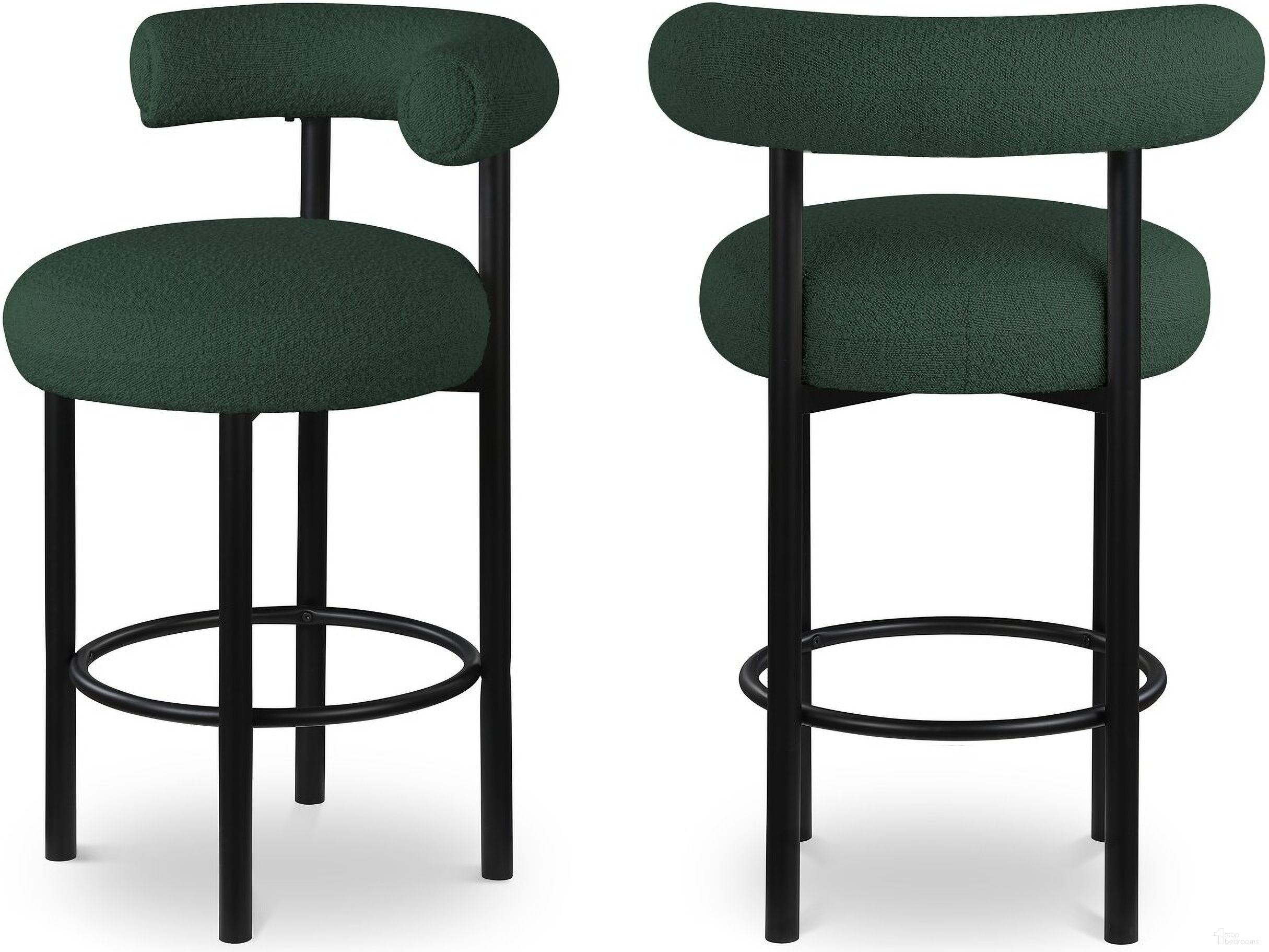 The appearance of Bordeaux Boucle Fabric Stool Set of 2 In Green/Matte Black designed by Meridian in the modern / contemporary interior design. This green piece of furniture  was selected by 1StopBedrooms from Bordeaux Collection to add a touch of cosiness and style into your home. Sku: 551Green-C. Material: Wood.