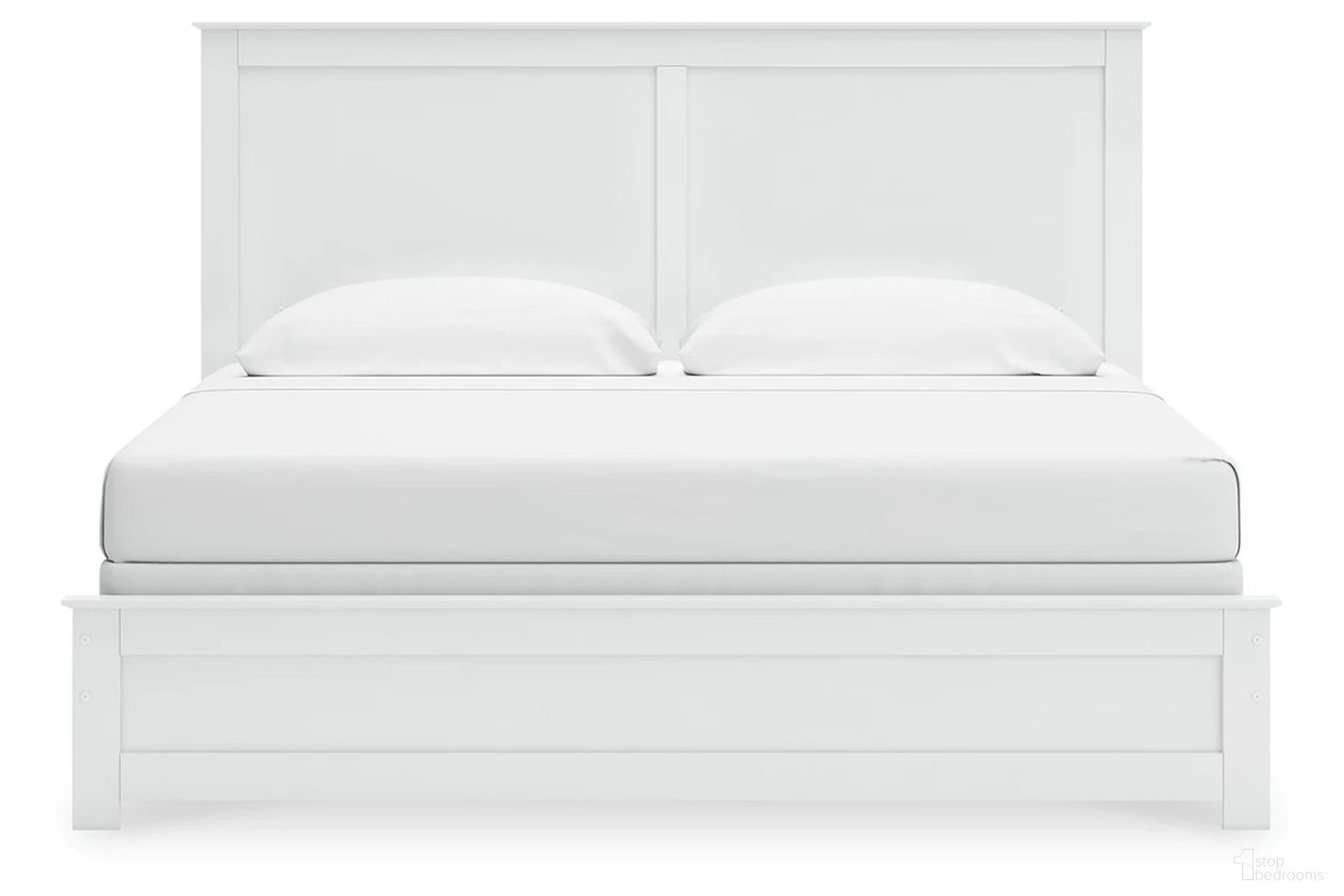 The appearance of Bostwick Shoals King Panel Bed In White designed by Signature Design by Ashley in the traditional interior design. This white piece of furniture was selected by 1StopBedrooms from Bostwick Shoals Collection to add a touch of cosiness and style into your home. Sku: B139-197;B139-72. Bed Type: Panel Bed. Material: Wood. Bed Size: King.