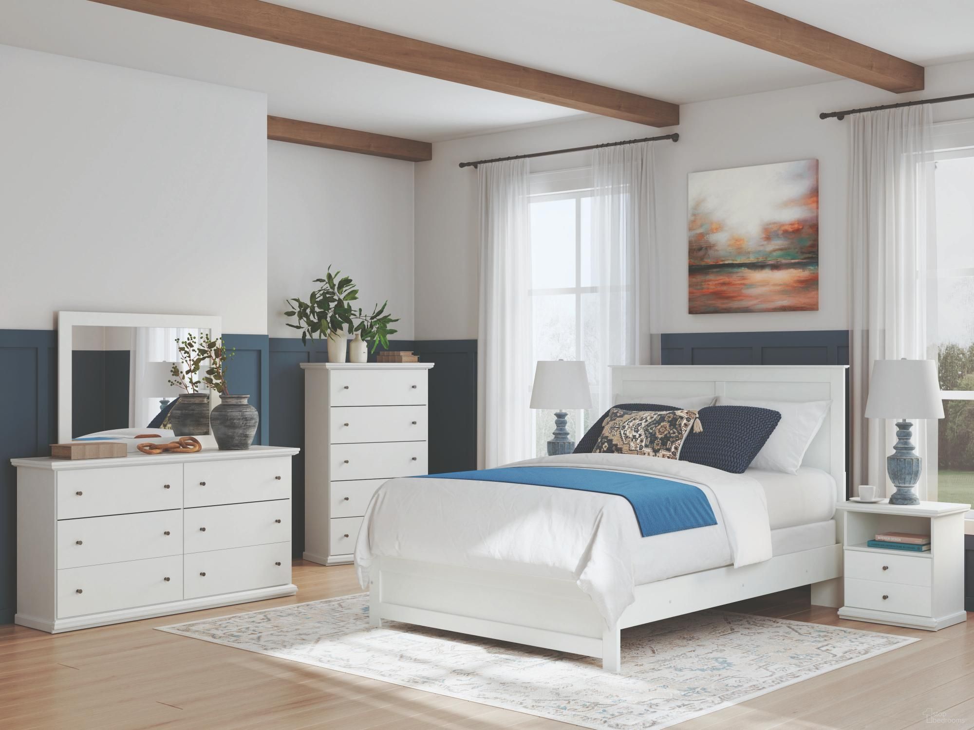 The appearance of Bostwick Shoals Panel Bedroom Set In White designed by Signature Design by Ashley in the traditional interior design. This white piece of furniture was selected by 1StopBedrooms from Bostwick Shoals Collection to add a touch of cosiness and style into your home. Sku: B139-196;B139-71;B139-91. Material: Wood. Bed Size: Queen.