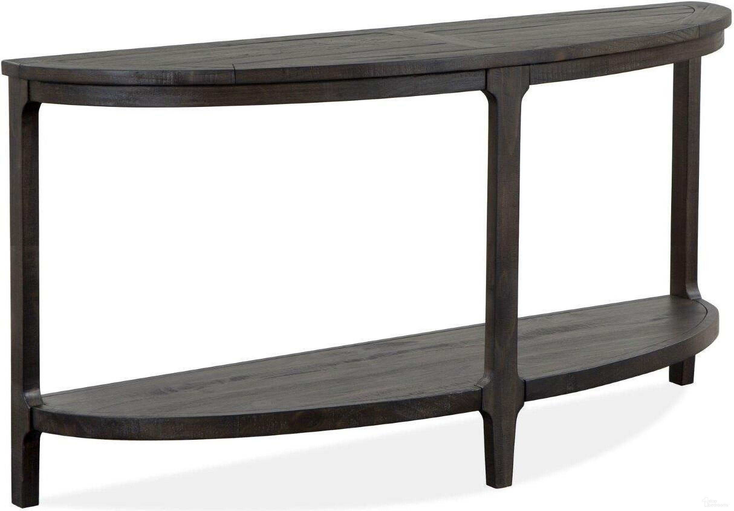 The appearance of Boswell Peppercorn Demilune Sofa Table designed by Magnussen in the transitional interior design. This brown piece of furniture  was selected by 1StopBedrooms from Boswell Collection to add a touch of cosiness and style into your home. Sku: T5263-75. Material: Pine.