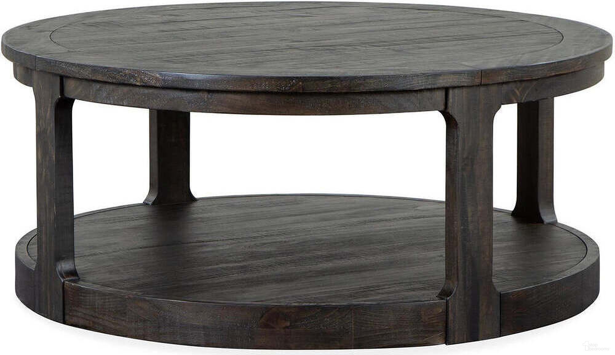 The appearance of Boswell Peppercorn Round Cocktail Table designed by Magnussen in the transitional interior design. This brown piece of furniture  was selected by 1StopBedrooms from Boswell Collection to add a touch of cosiness and style into your home. Sku: T5263-45. Material: Pine.