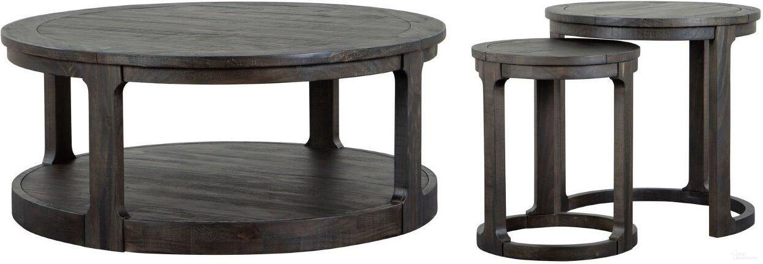 The appearance of Boswell Peppercorn Round Occasional Table Set designed by Magnussen in the transitional interior design. This brown piece of furniture  was selected by 1StopBedrooms from Boswell Collection to add a touch of cosiness and style into your home. Sku: T5263-45;T5263-12. Material: Pine.